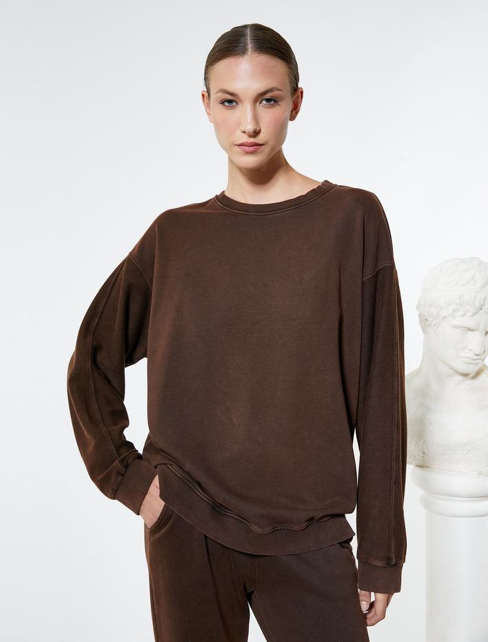  Bisiklet Yaka Sweatshirt Rahat Kesim Uzun Kollu