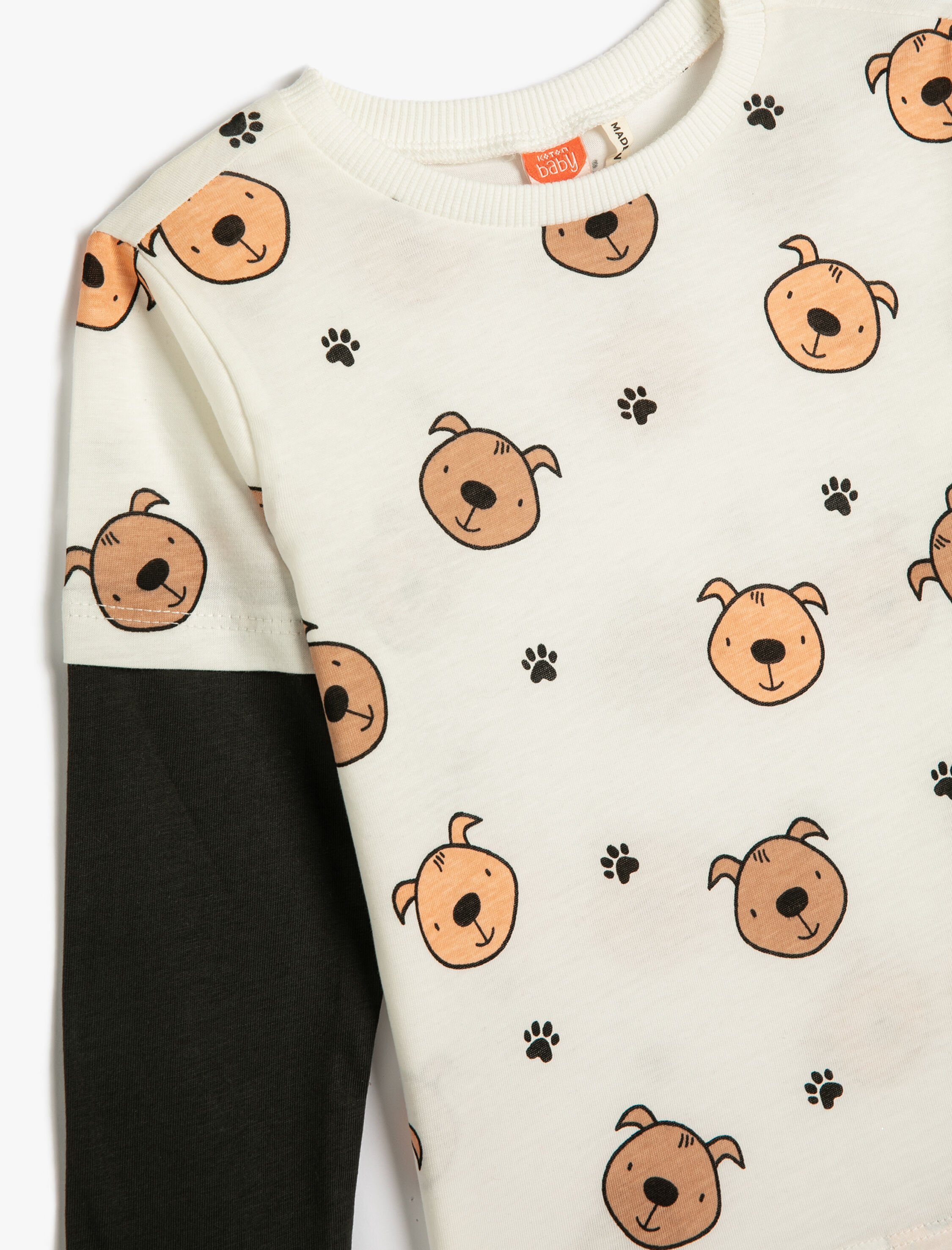  Erkek Bebek Tişört Uzun Kollu Bisiklet Yaka Baskı Detaylı Pamuklu