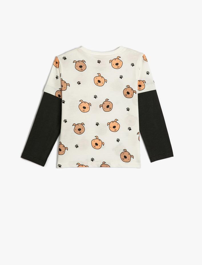 Erkek Bebek Tişört Uzun Kollu Bisiklet Yaka Baskı Detaylı Pamuklu