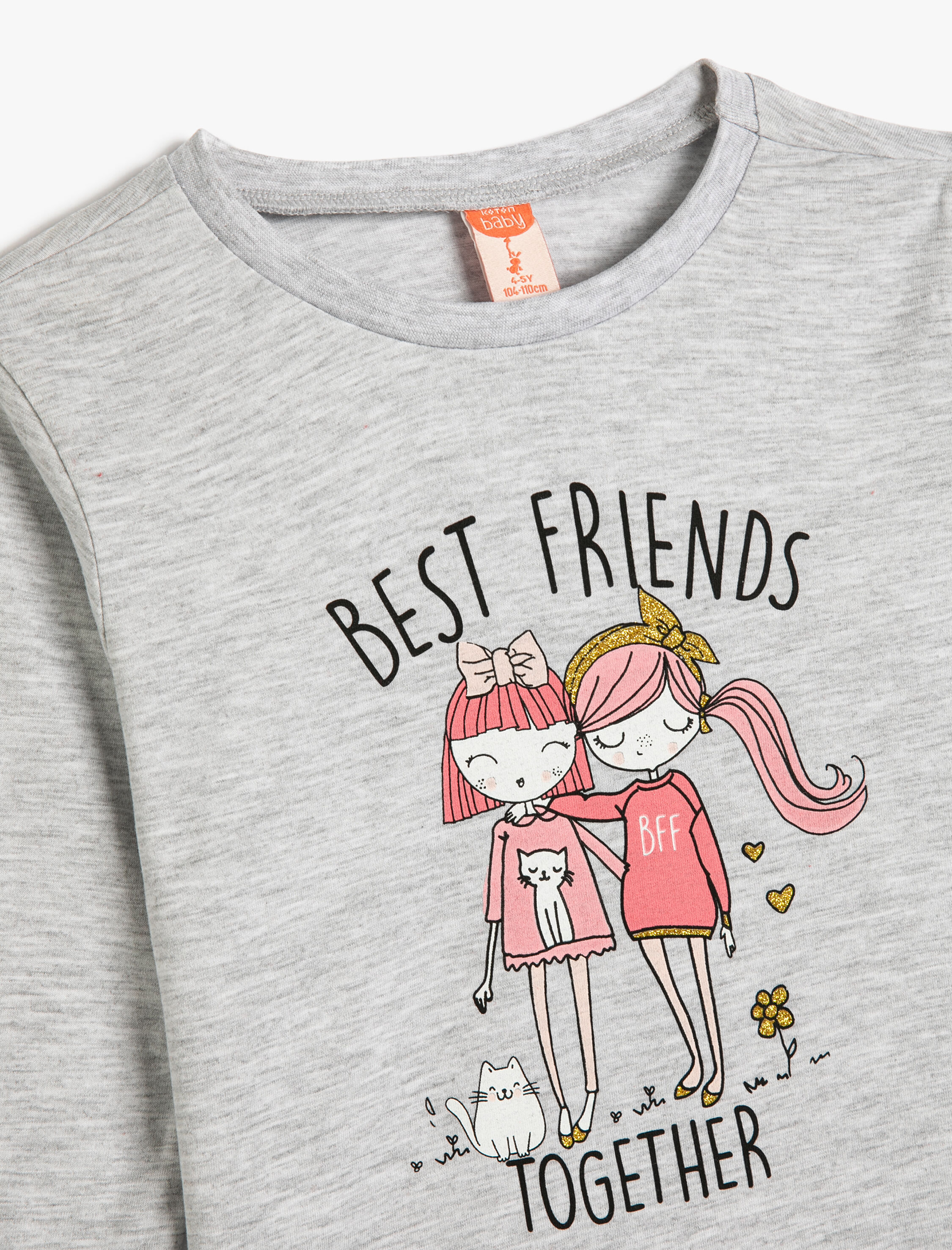  Kız Bebek Tişört Uzun Kollu Bisiklet Yaka Baskı Detaylı Pamuklu