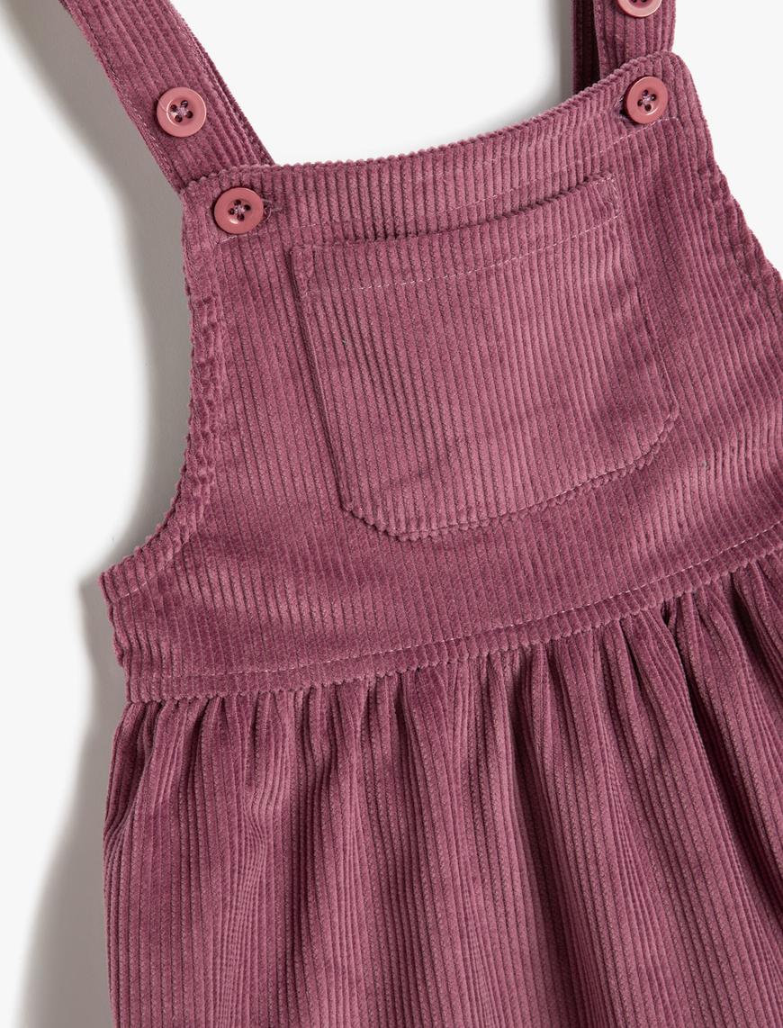  Kız Bebek Salopet Elbise Fitilli Kadife Cep Detaylı Pamuklu