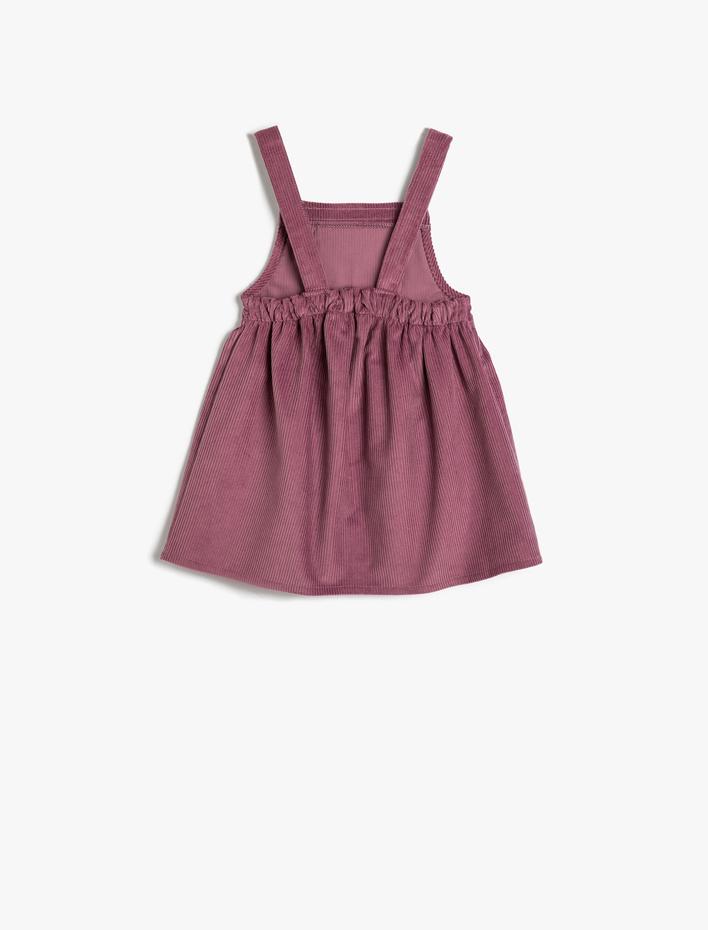 Kız Bebek Salopet Elbise Fitilli Kadife Cep Detaylı Pamuklu