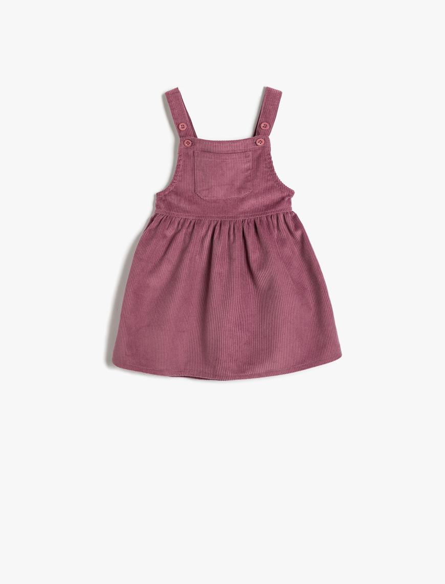  Kız Bebek Salopet Elbise Fitilli Kadife Cep Detaylı Pamuklu
