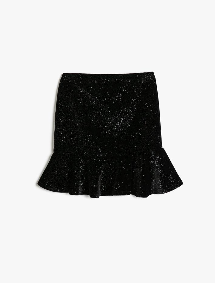 Kız Çocuk Mini Etek Simli Fırfırlı Büzgülü Beli Lastikli