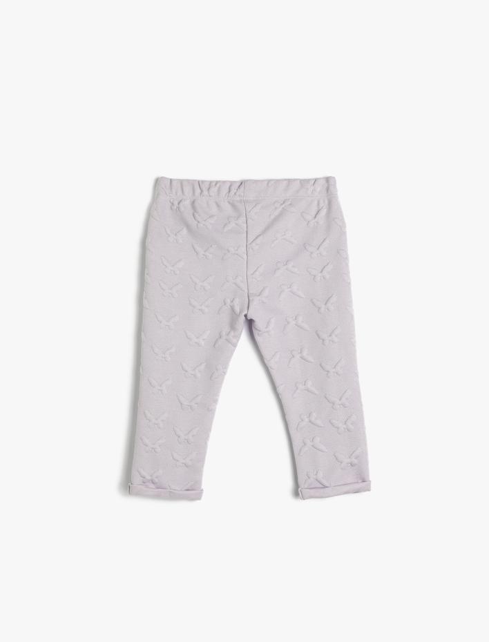 Kız Bebek Eşofman Altı Kelebek Kabartma Baskılı Beli Lastikli