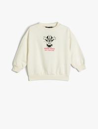 Minnie Mouse Sweatshirt Lisanslı Uzun Kollu Bisiklet Yaka Şardonlu Pamuklu