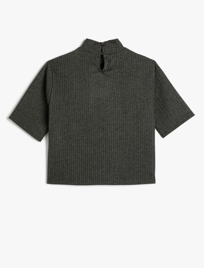  Kısa Kollu Tişört Dik Yaka Viskon Karışımlı