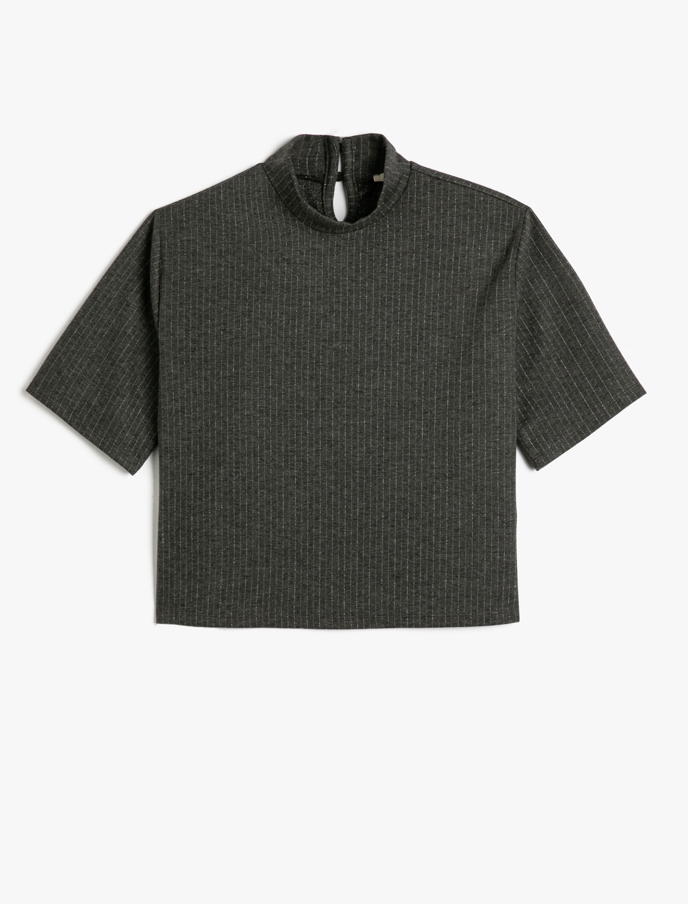   Kısa Kollu Tişört Dik Yaka Viskon Karışımlı