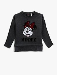 Minnie Mouse Lisanslı Baskı Sweatshirt Pullu Uzun Kollu