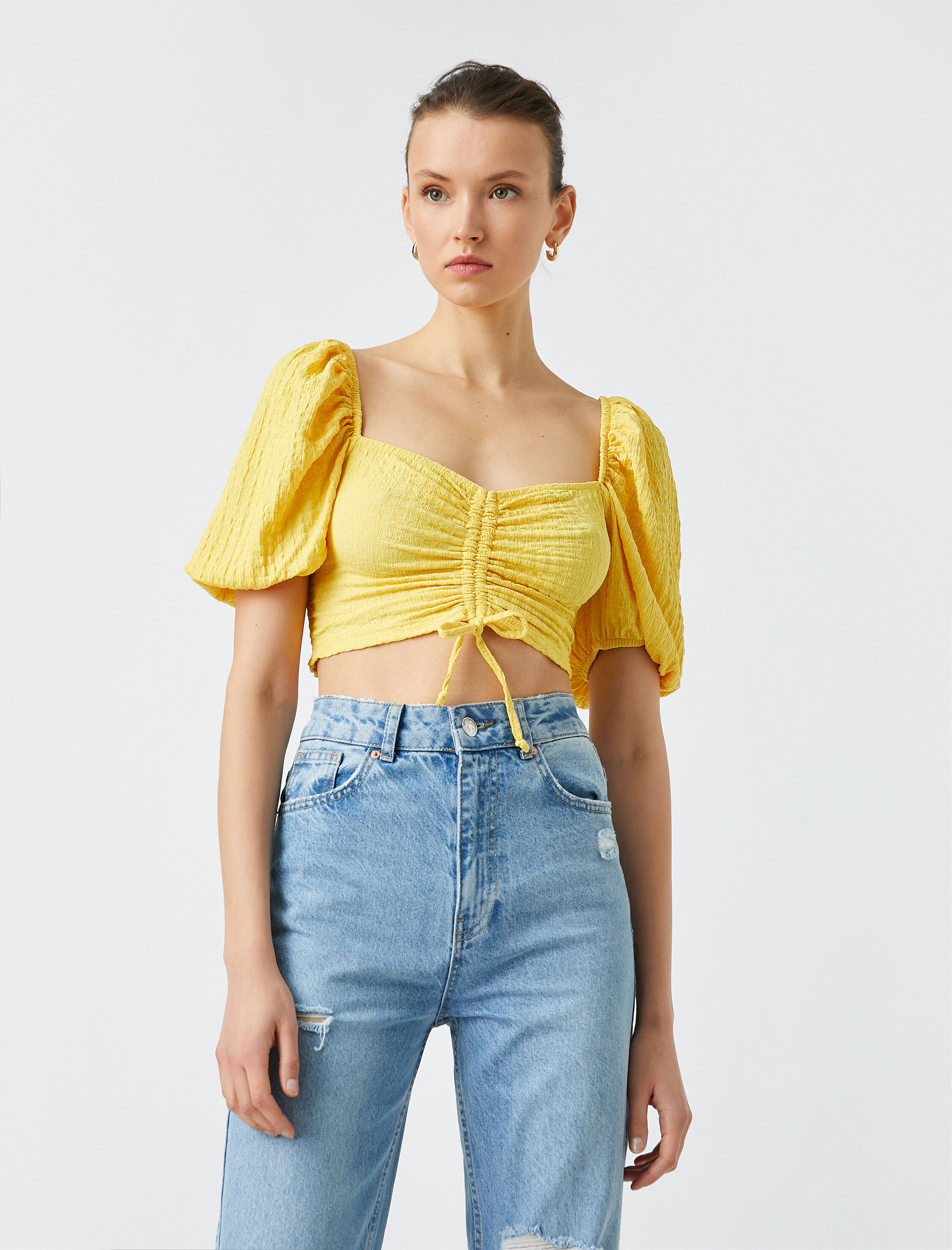   Balon Kollu Büzgülü Bluz