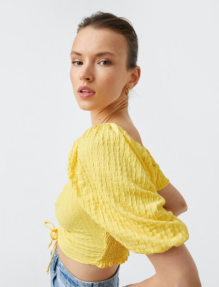  Balon Kollu Büzgülü Bluz