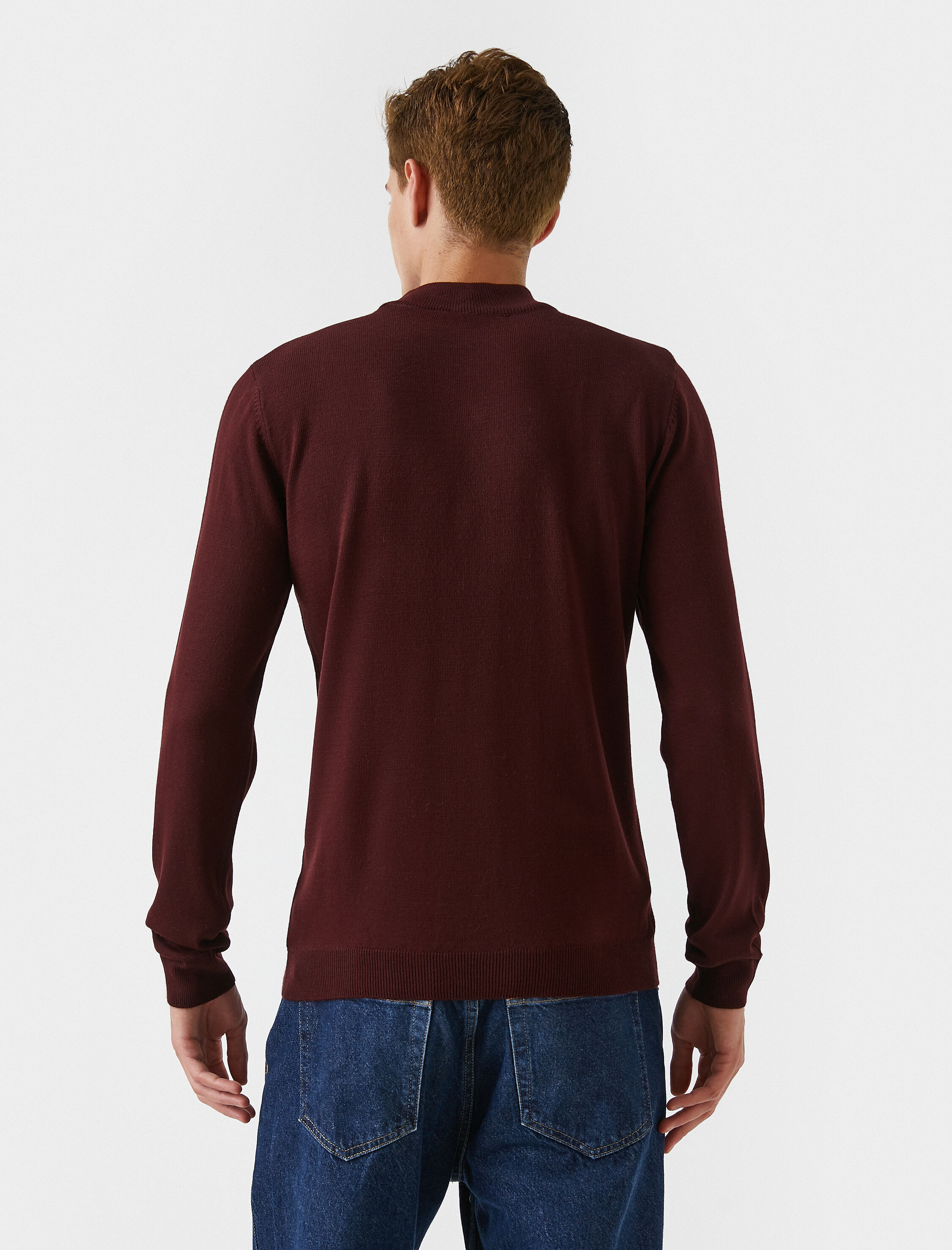   Basic Triko Kazak Yarım Balıkçı Yaka Uzun Kollu