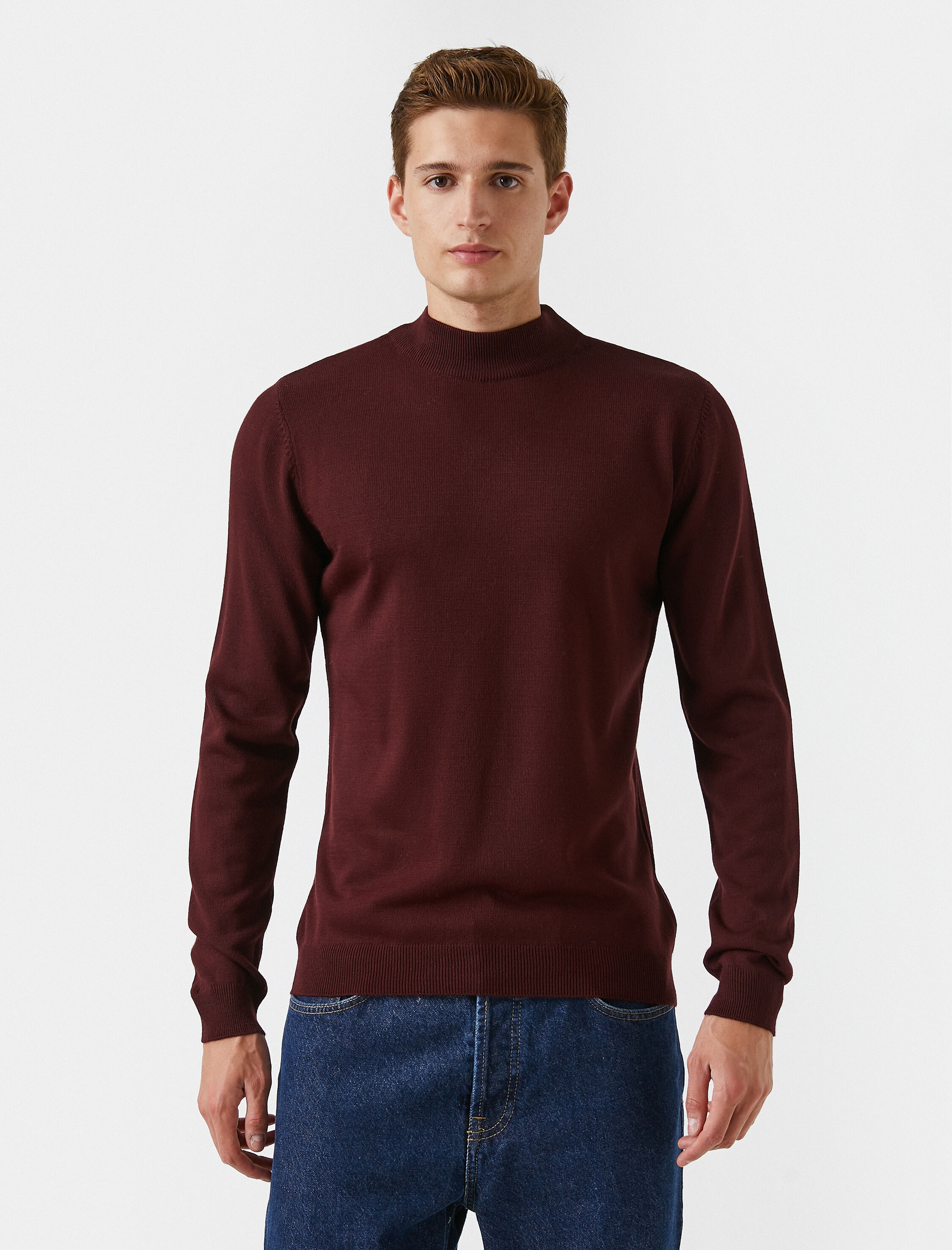   Basic Triko Kazak Yarım Balıkçı Yaka Uzun Kollu