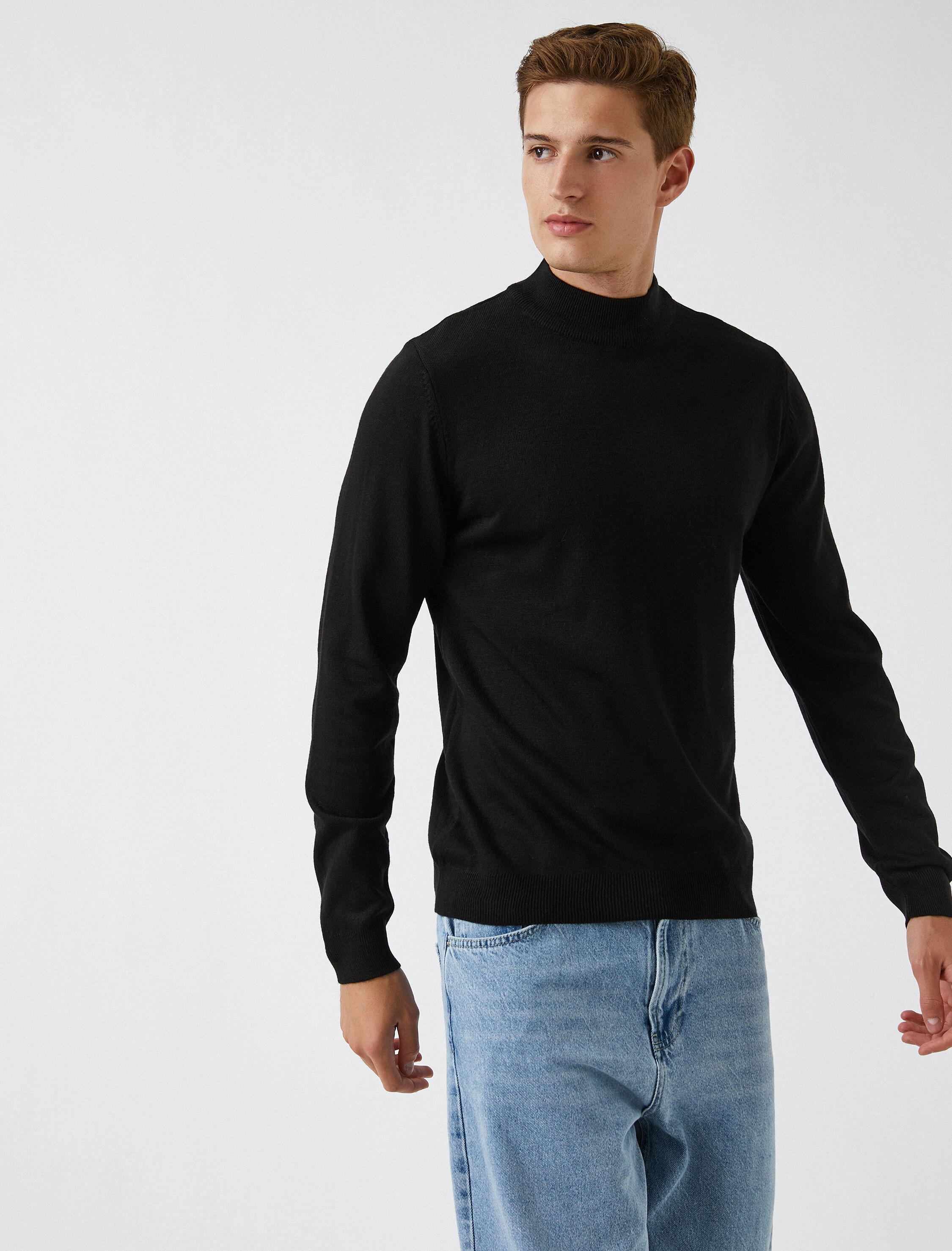   Basic Triko Kazak Yarım Balıkçı Yaka Uzun Kollu