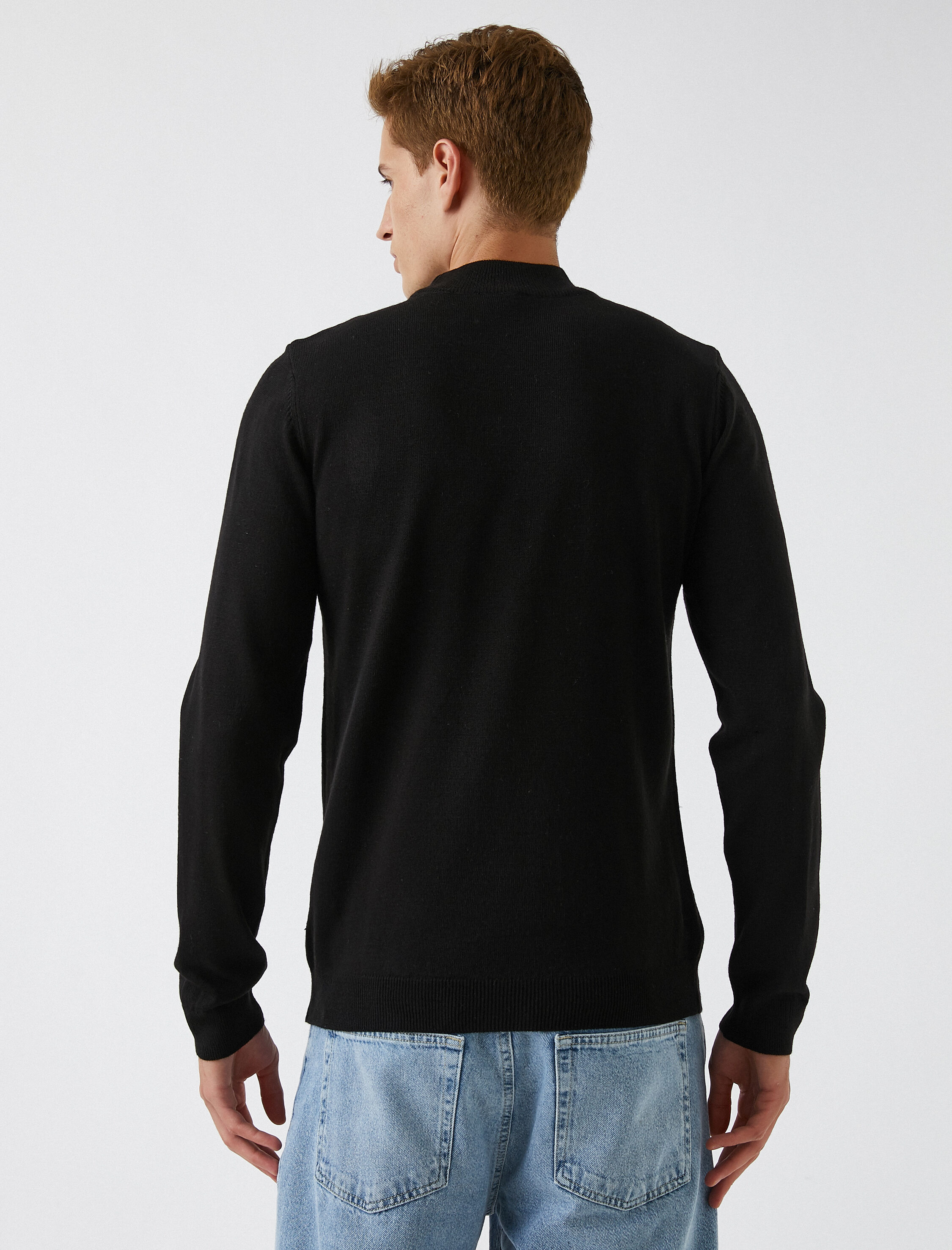   Basic Triko Kazak Yarım Balıkçı Yaka Uzun Kollu