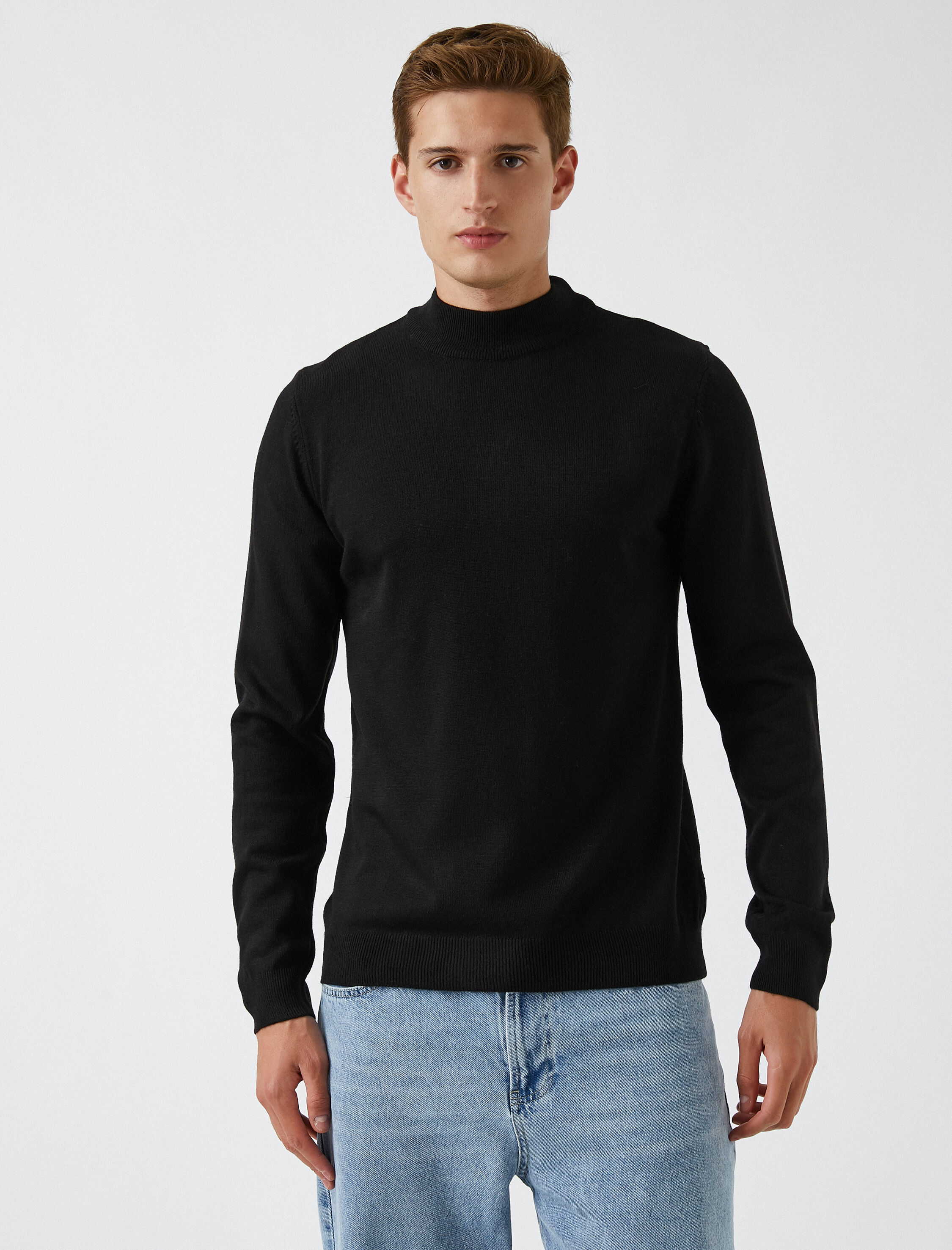   Basic Triko Kazak Yarım Balıkçı Yaka Uzun Kollu