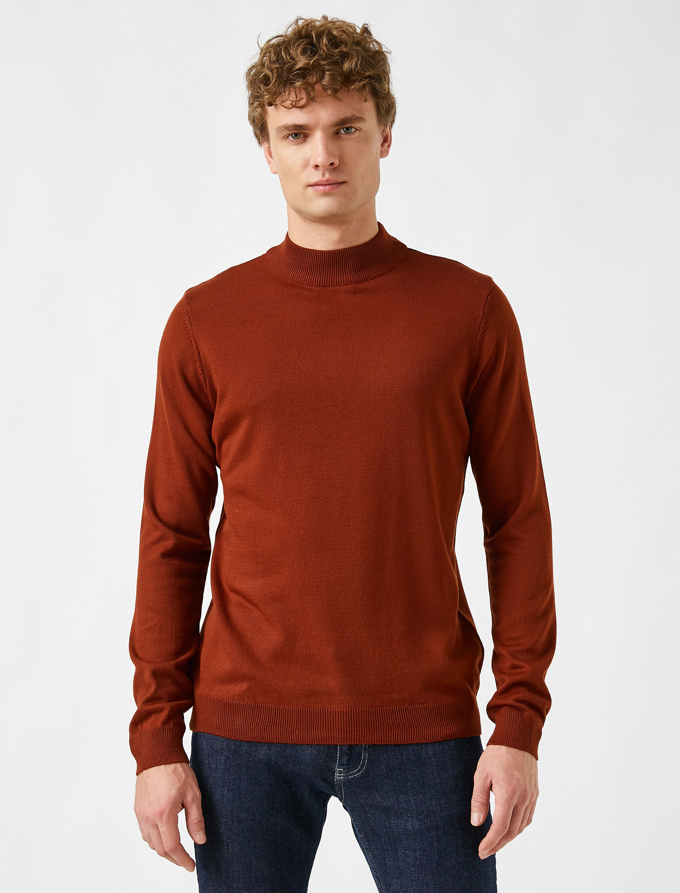   Basic Triko Kazak Yarım Balıkçı Yaka Uzun Kollu