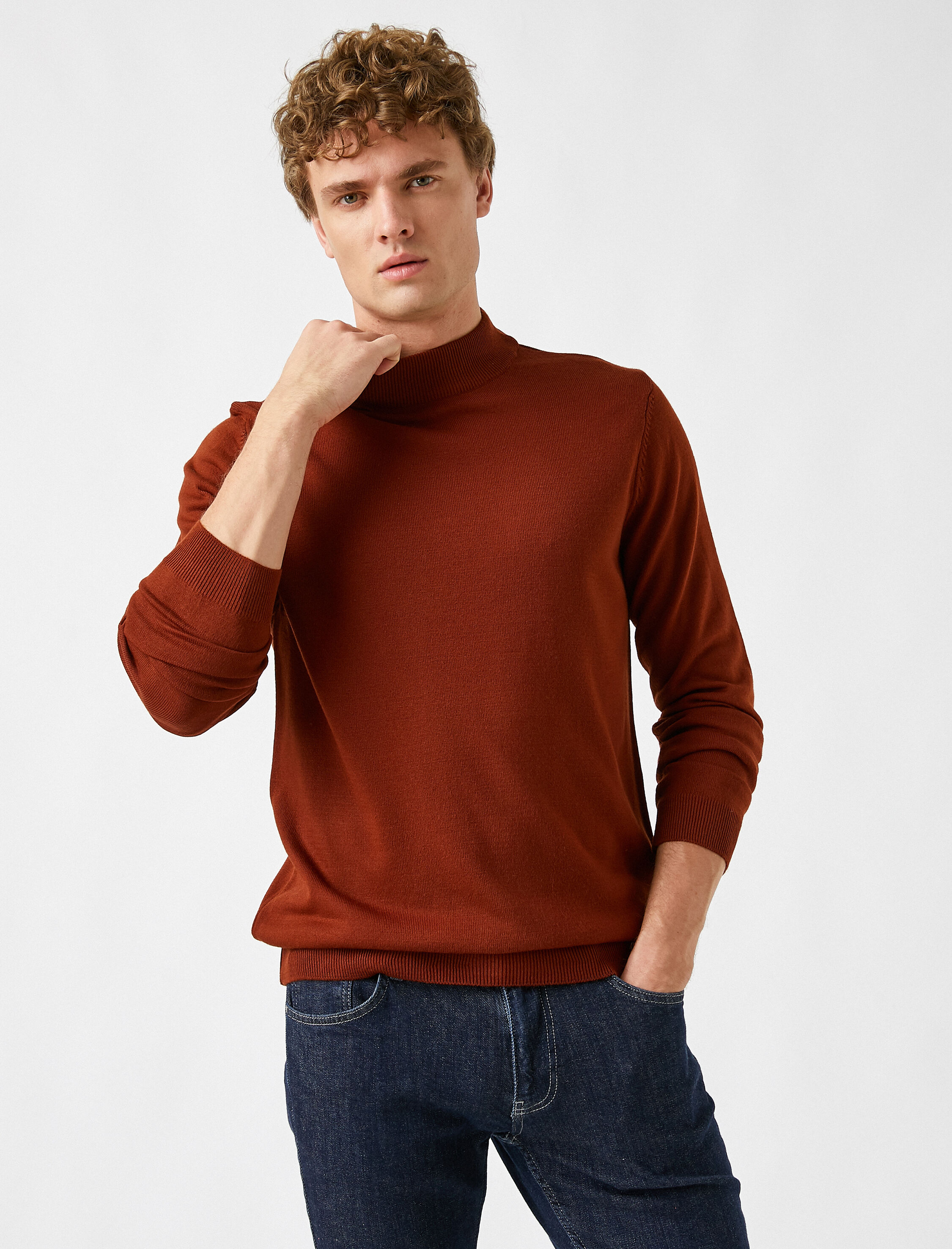   Basic Triko Kazak Yarım Balıkçı Yaka Uzun Kollu