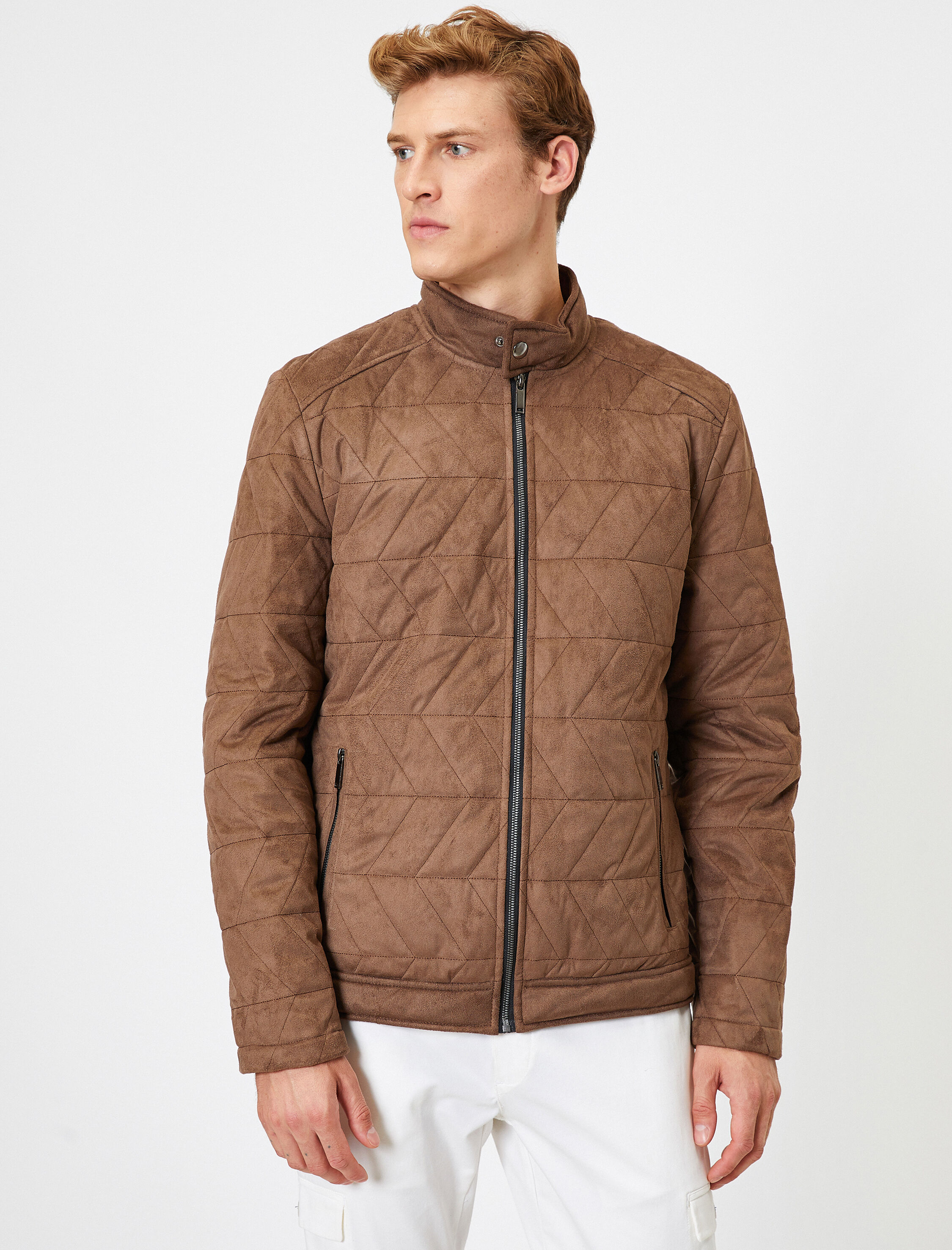   Deri Görünümlü Fermuarlı Mont