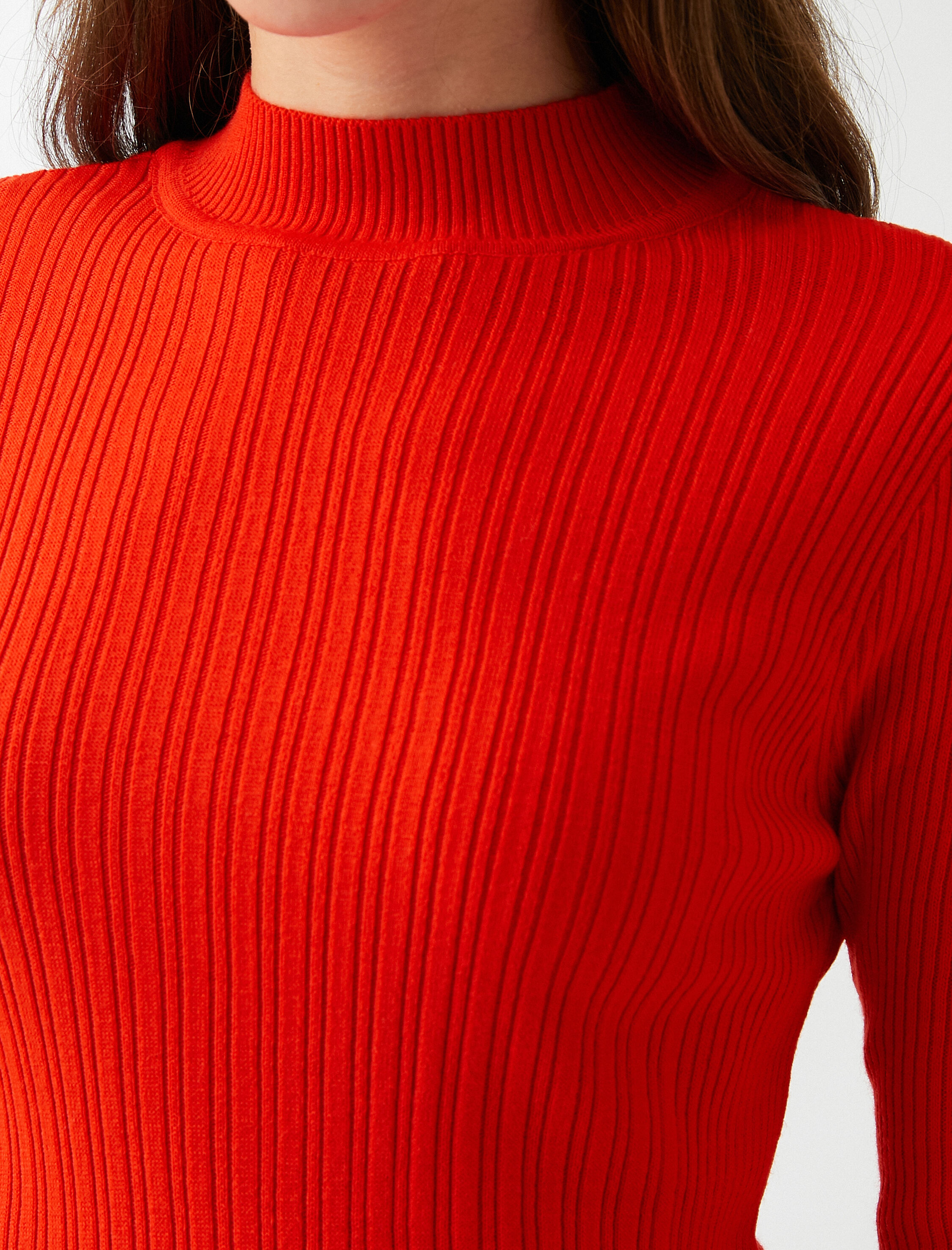   Yüksek Yaka Fitilli Basic Triko Kazak Kaşmir Dokulu