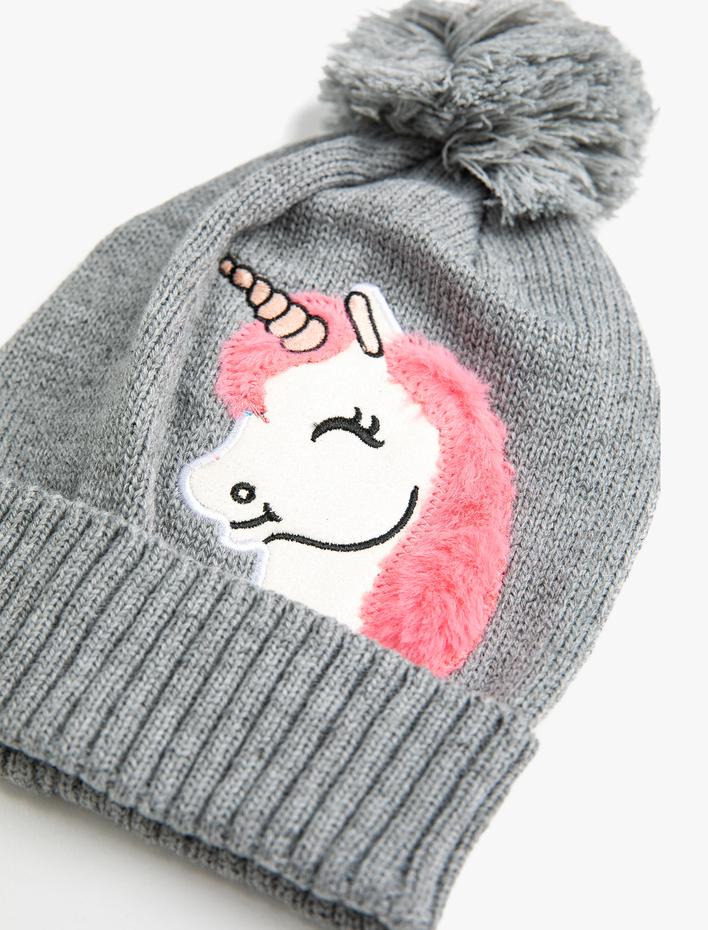 Kız Çocuk Unicorn İşlemeli Bere