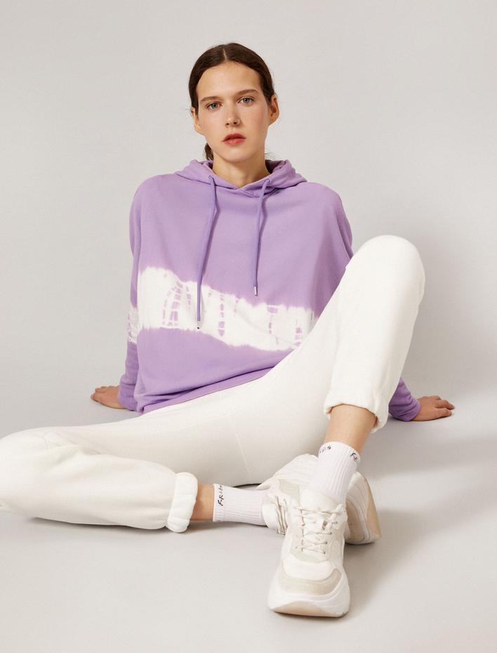  Kapüşonlu Sweatshirt Renk Bloklu Pamuklu Oversize