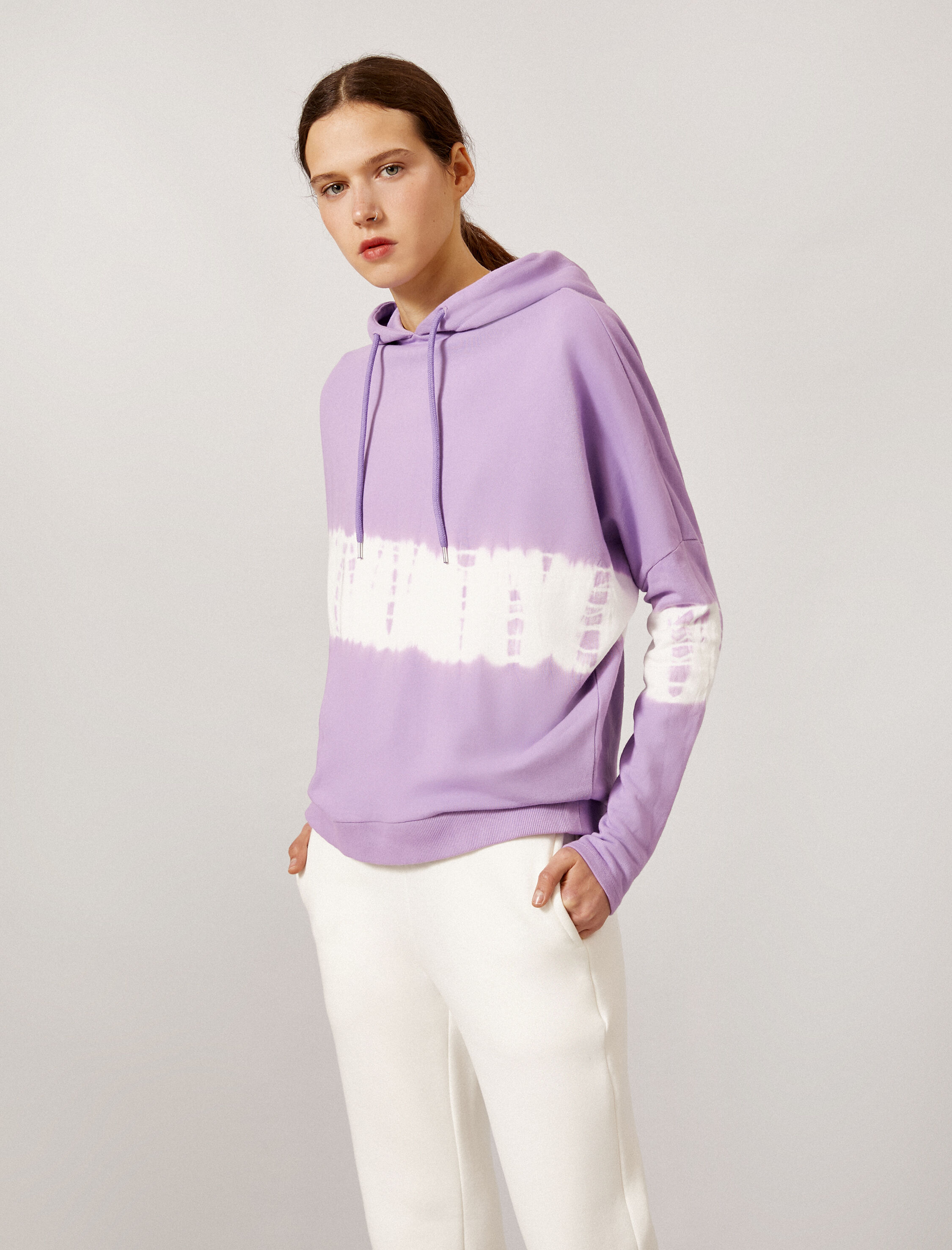   Kapüşonlu Sweatshirt Renk Bloklu Pamuklu Oversize