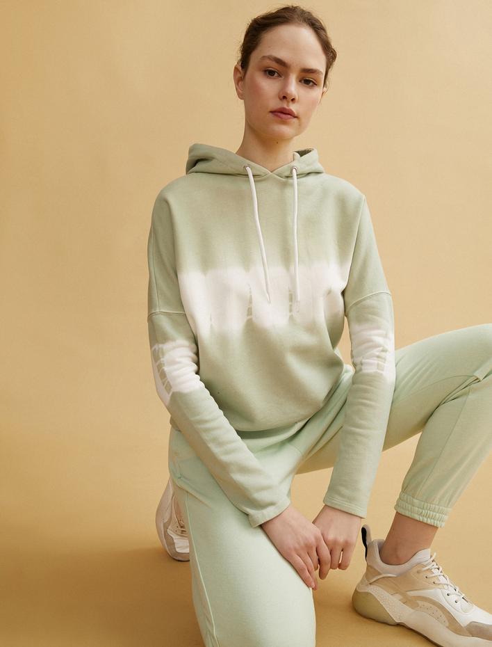  Kapüşonlu Sweatshirt Renk Bloklu Pamuklu Oversize