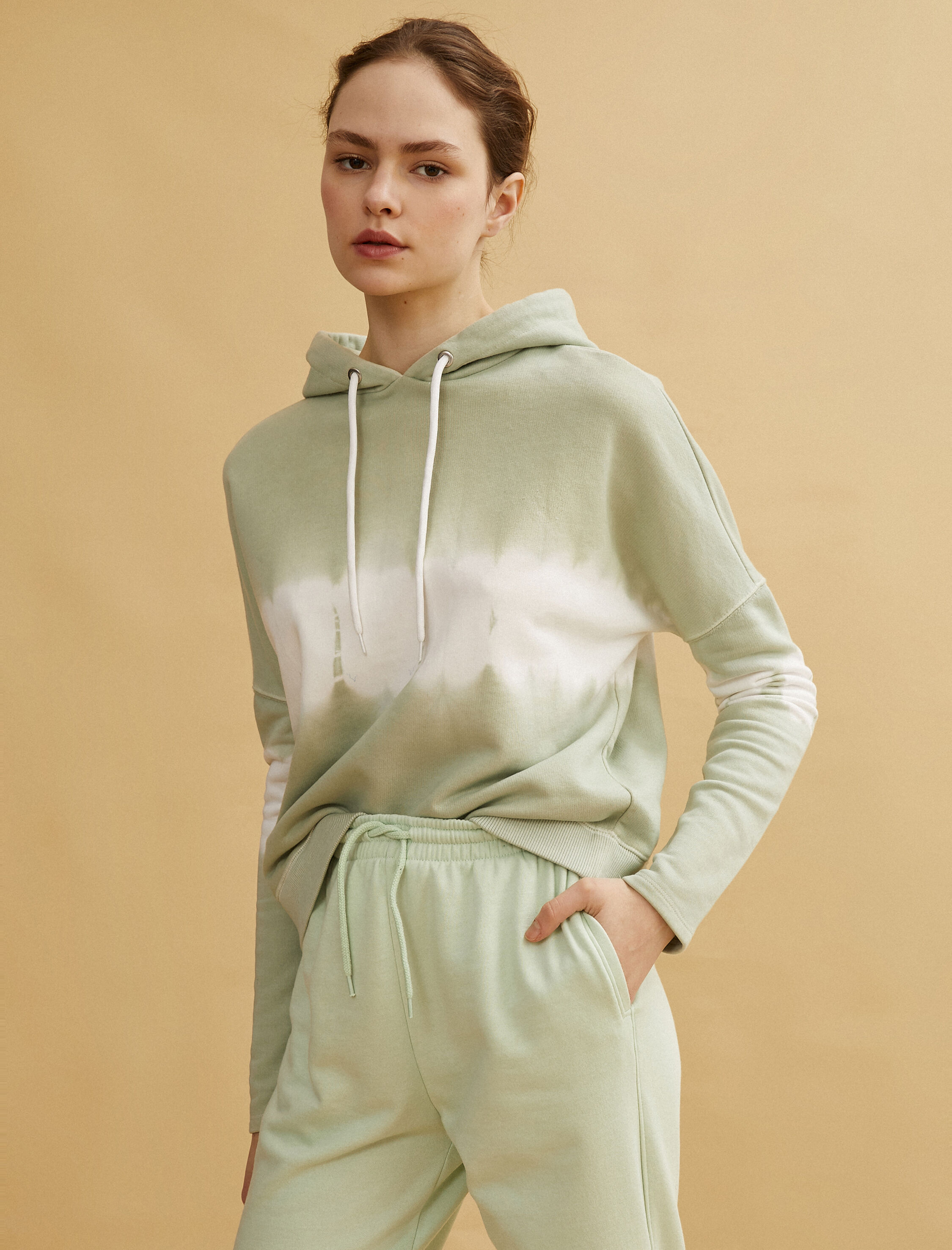   Kapüşonlu Sweatshirt Renk Bloklu Pamuklu Oversize