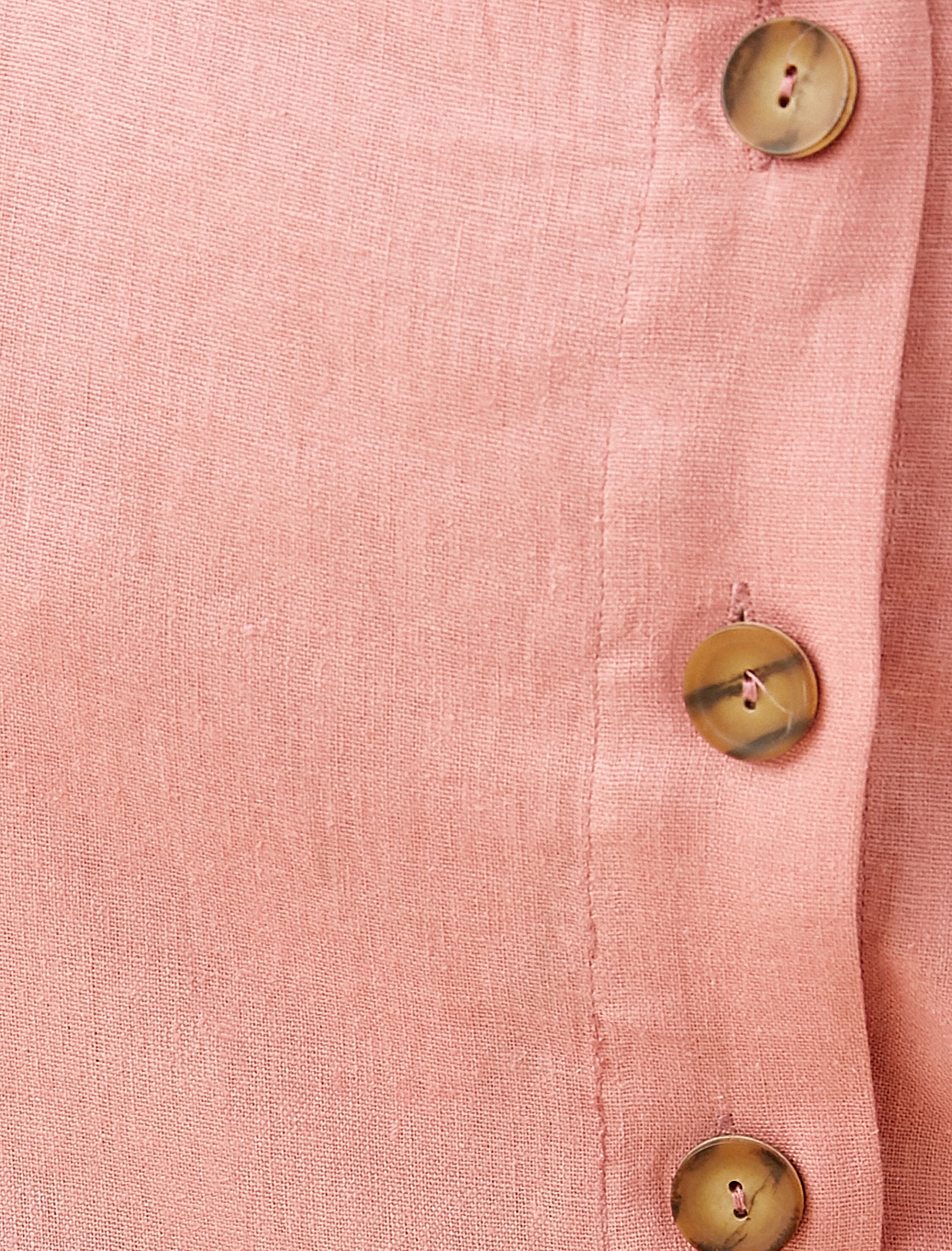   Kemerli Önden Düğmeli Mini Etek Keten Karışımlı