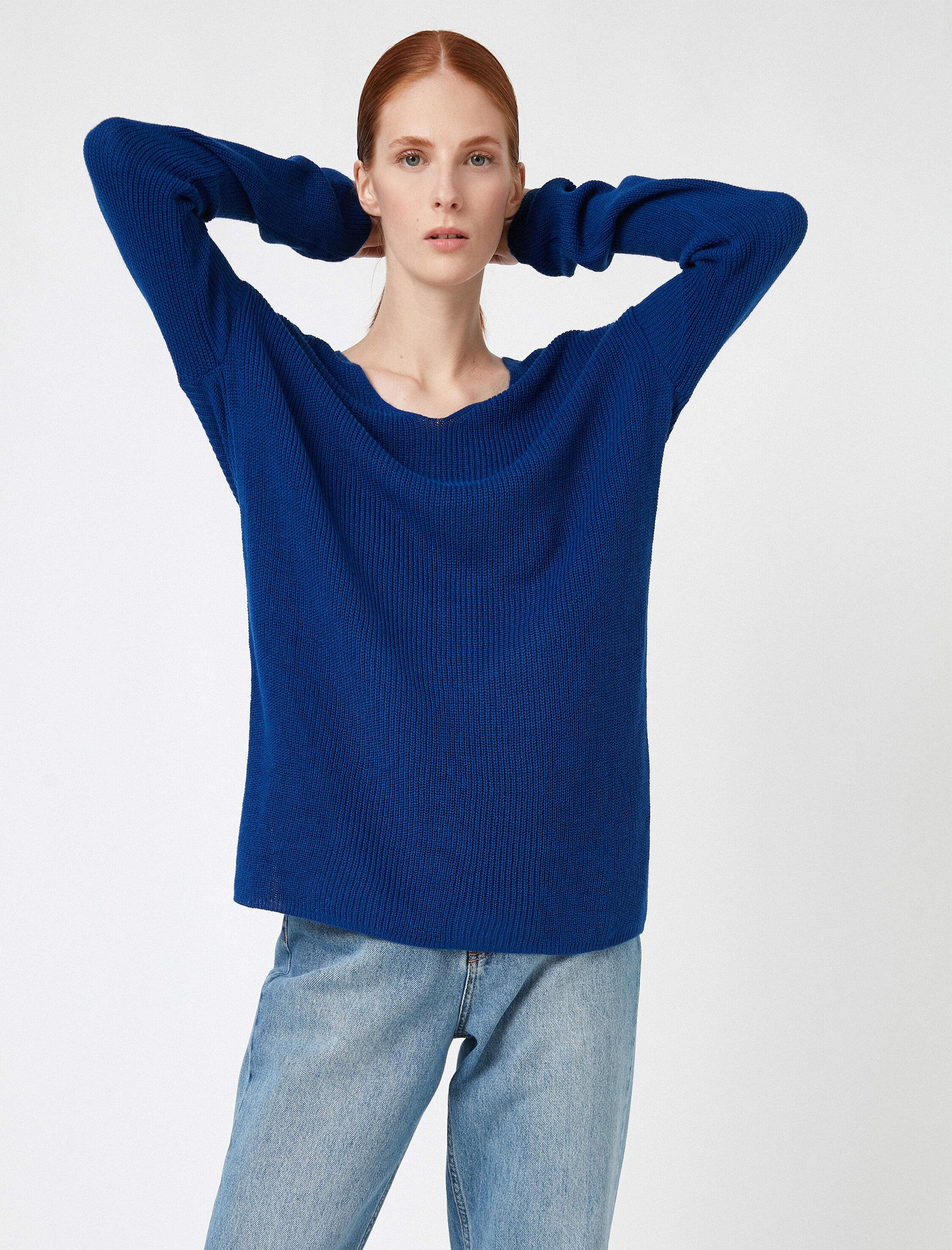   V Yaka Uzun Kollu Triko Kazak