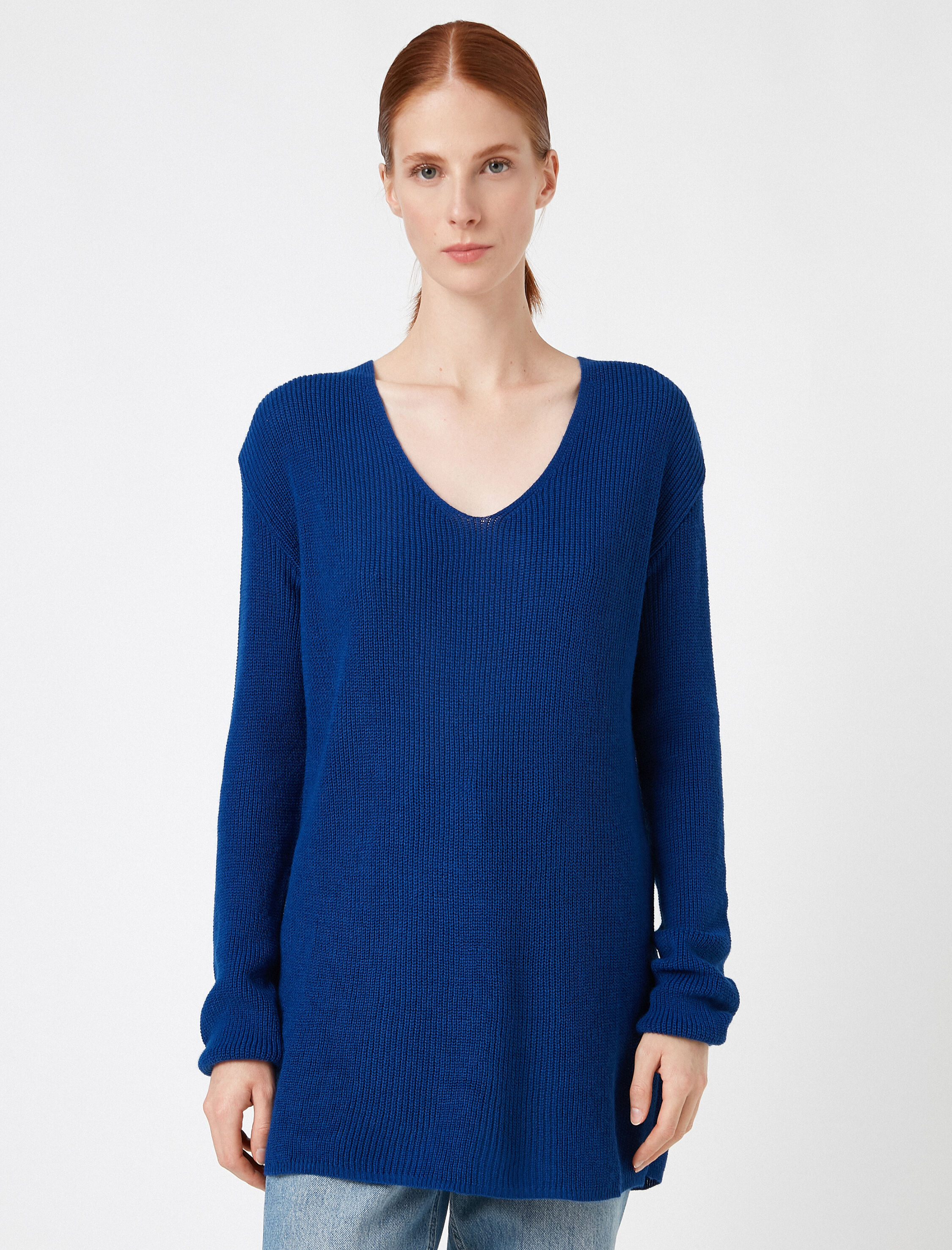   V Yaka Uzun Kollu Triko Kazak