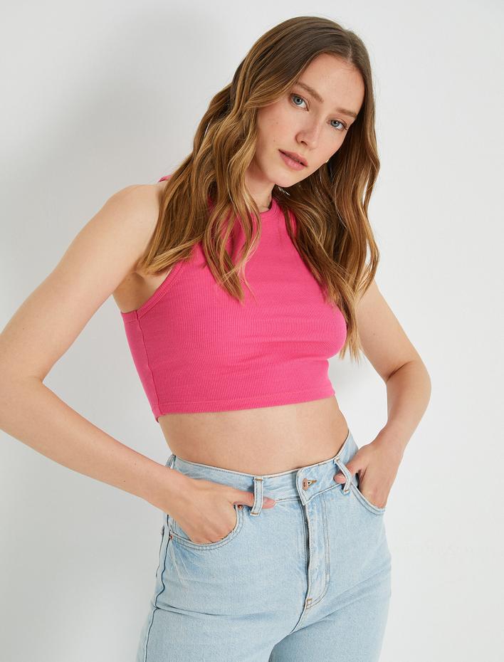  Basic Crop Atlet Halter Yaka Pamuklu