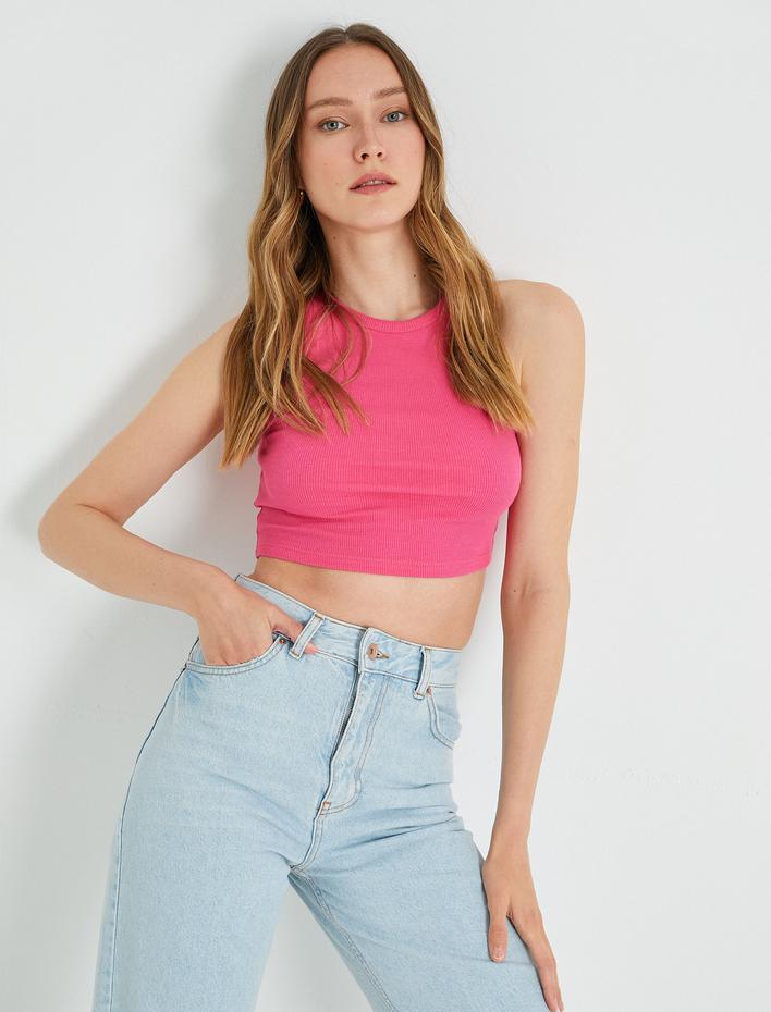  Basic Crop Atlet Halter Yaka Pamuklu