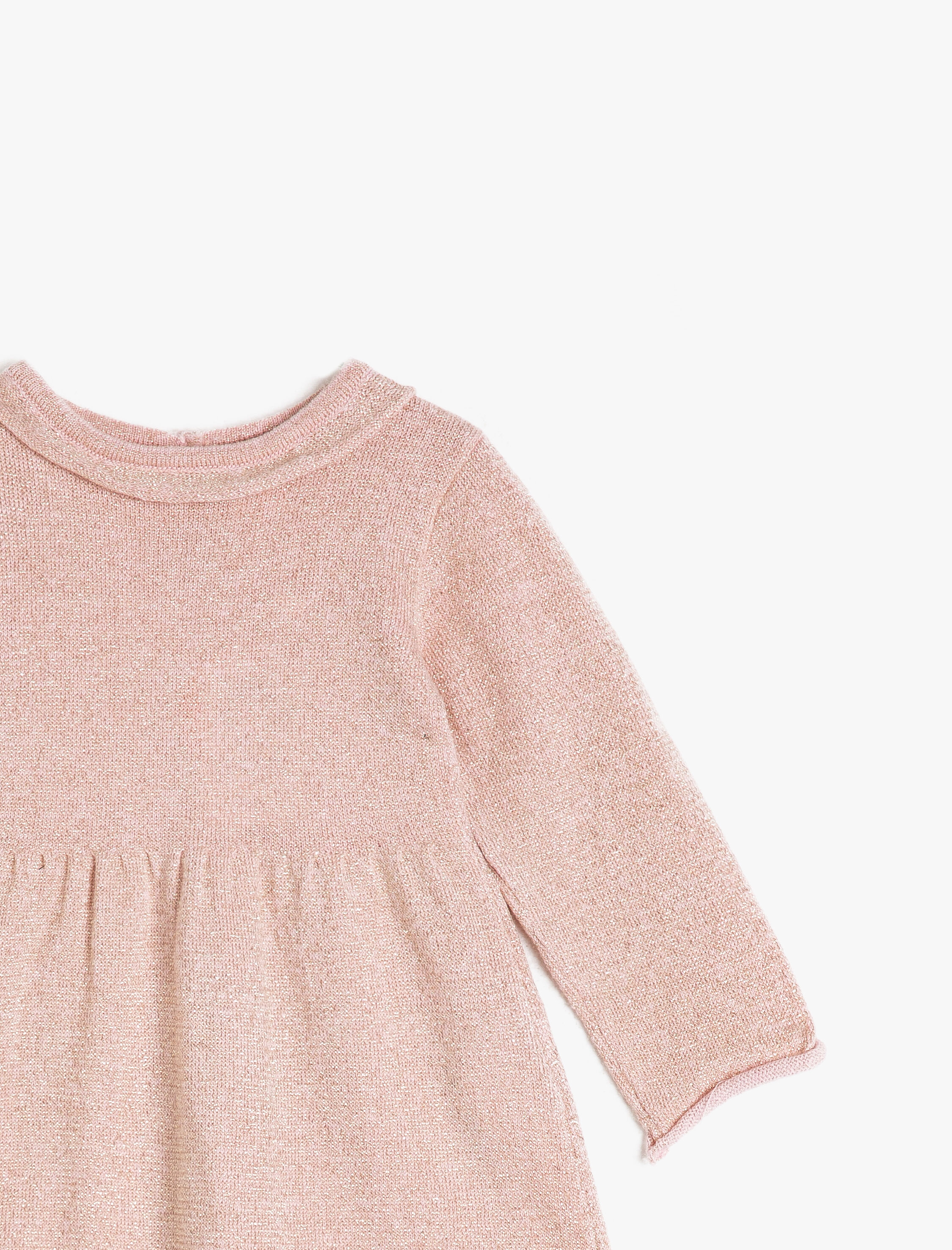  Kız Bebek Bisiklet Yaka Uzun Kollu Elbise