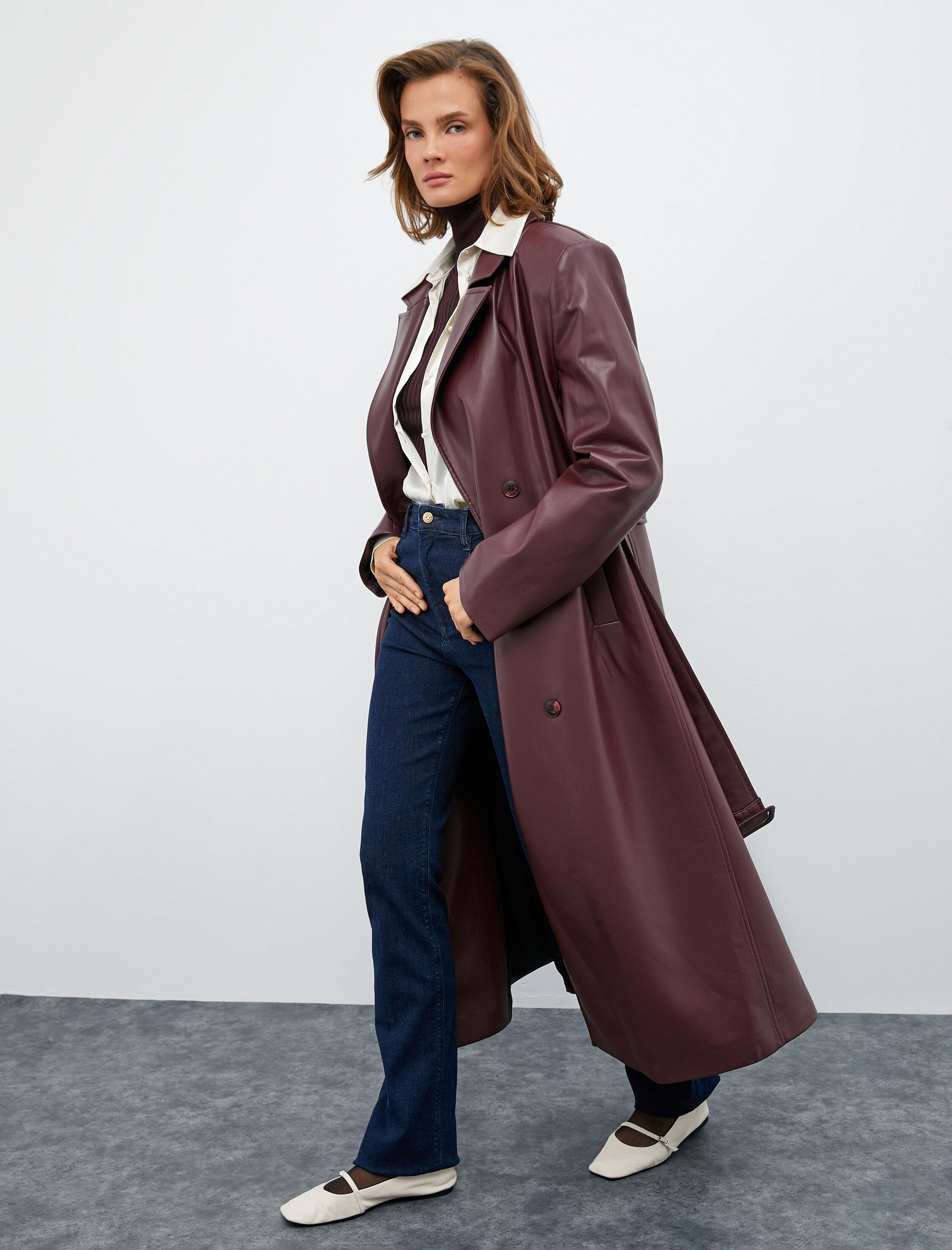   Melis Ağazat X Koton - Kruvaze Suni Deri Trençkot