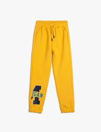 Jogger Eşofman Altı Baskı Detaylı Cepli Beli Bağlamalı Şardonlu