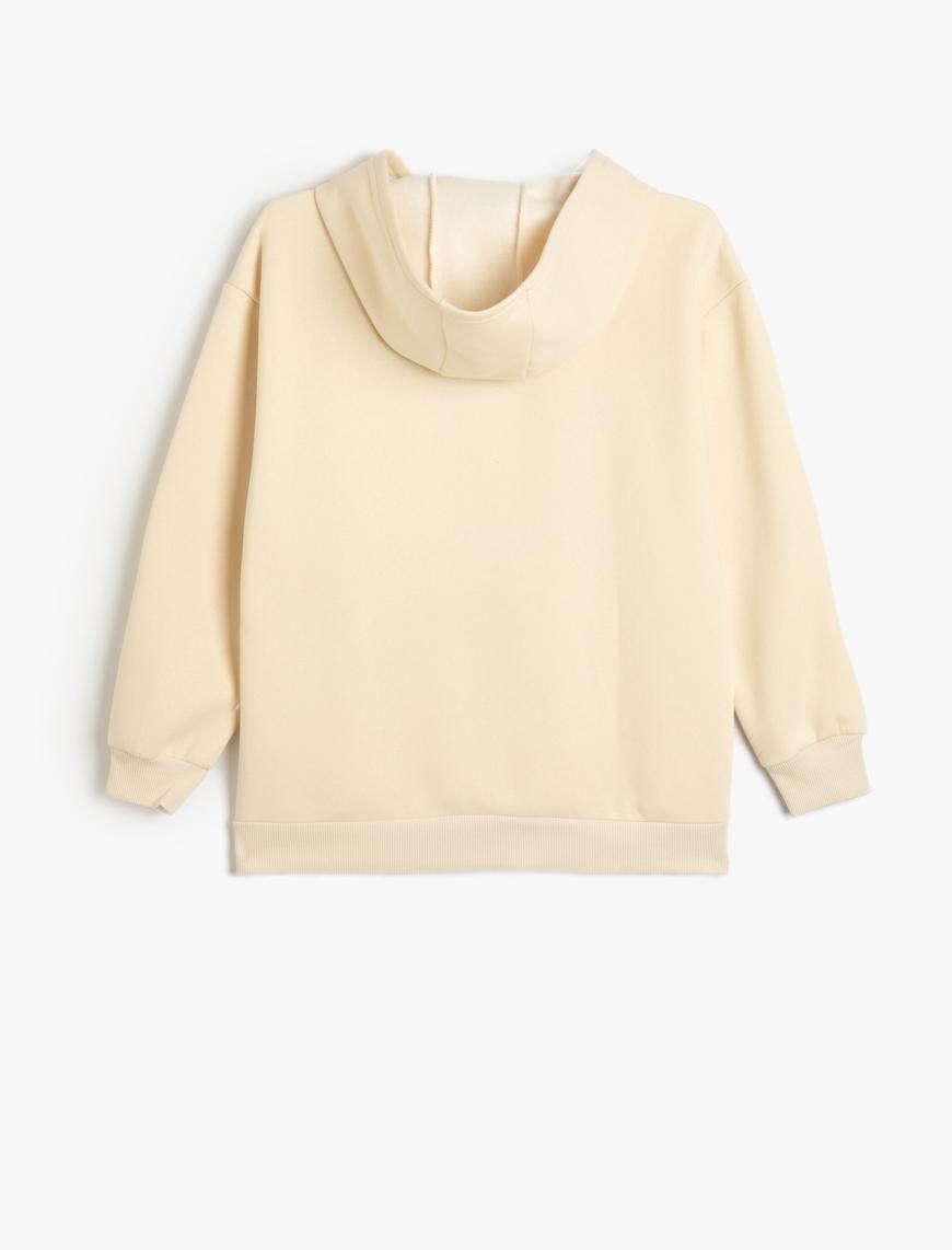  Kız Çocuk Kapşonlu Sweatshirt Uzun Kollu Aplike Detaylı Şardonlu