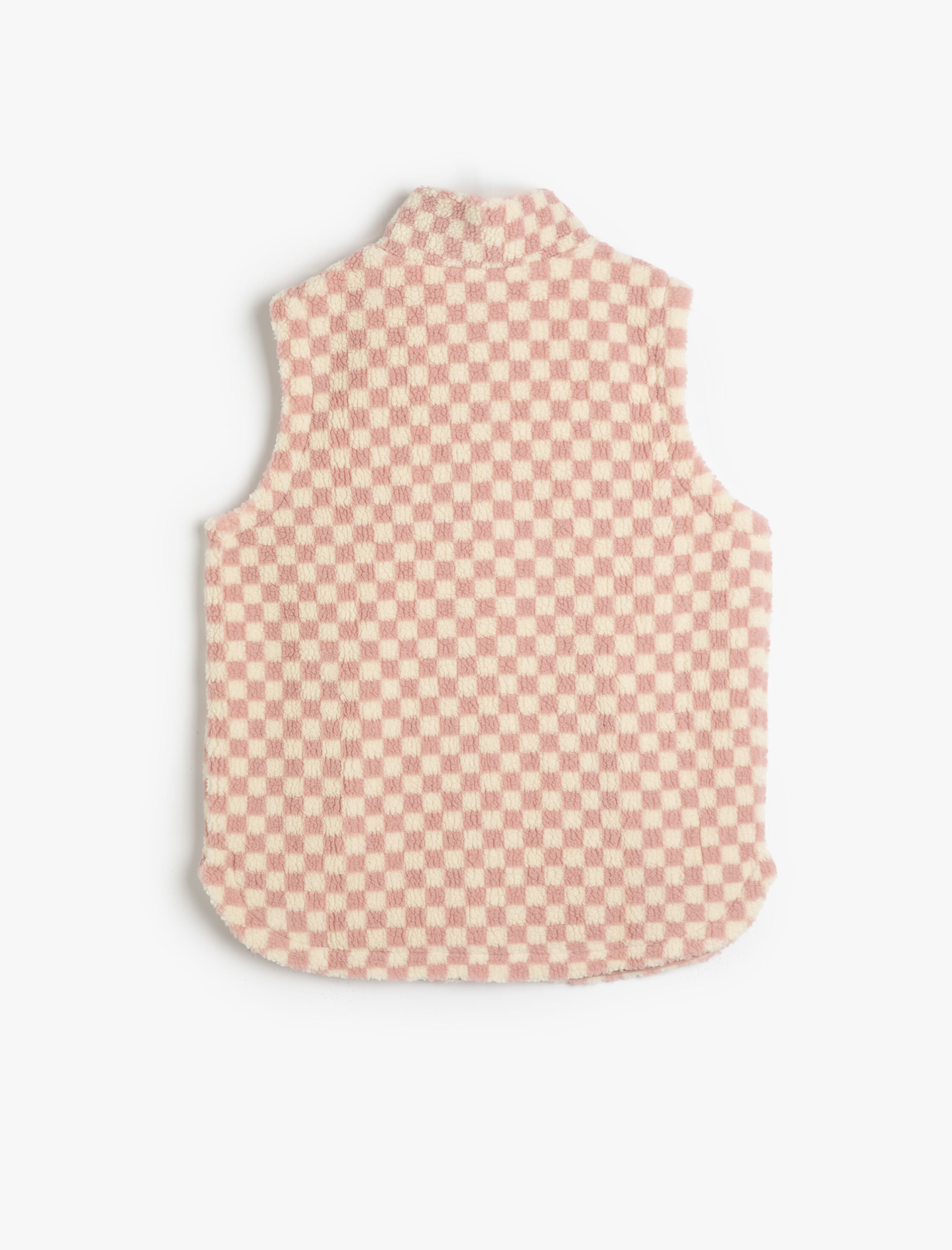  Kız Çocuk Peluş Yelek Fermuarlı Dik Yaka Cepli Kareli