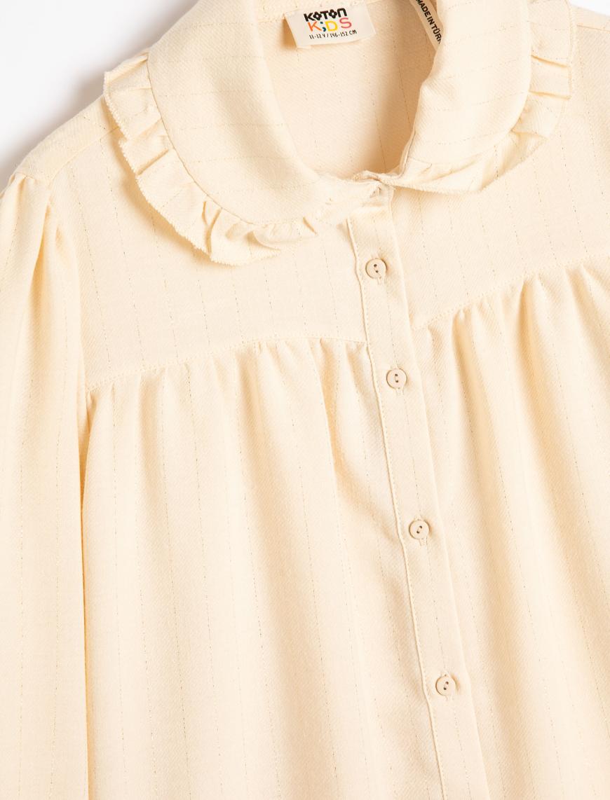  Kız Çocuk Bebe Yaka Gömlek Uzun Kollu Fırfır Detaylı Düğmeli