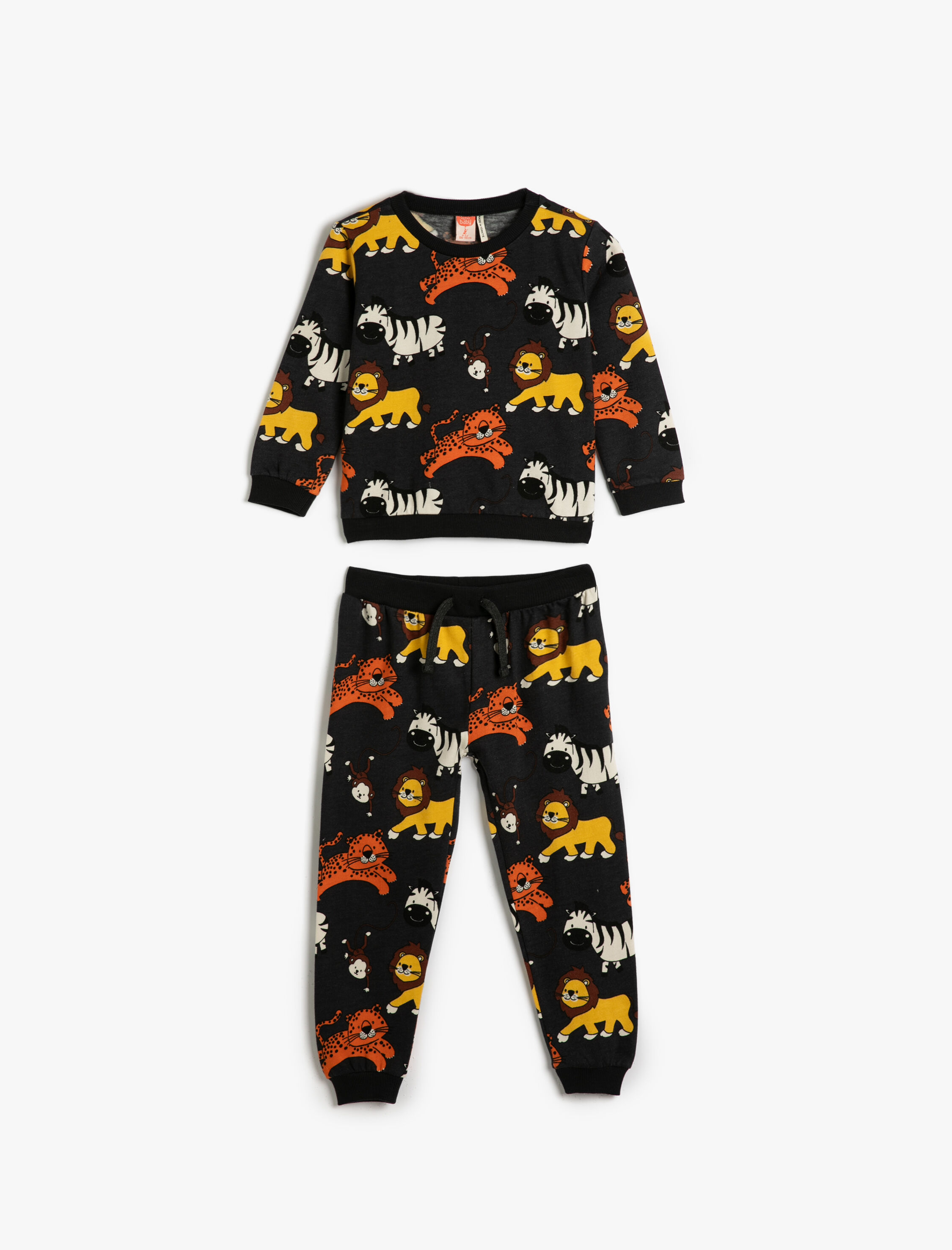  Erkek Bebek Dinozorlu Eşofman Takımı İkili Şardonlu Pamuklu