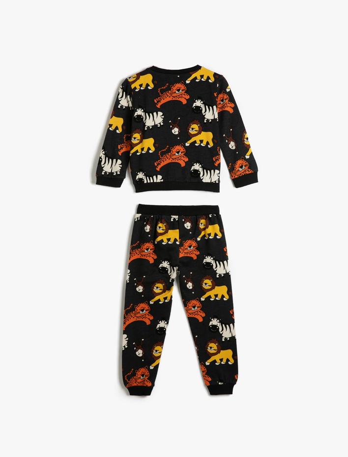 Erkek Bebek Dinozorlu Eşofman Takımı İkili Şardonlu Pamuklu