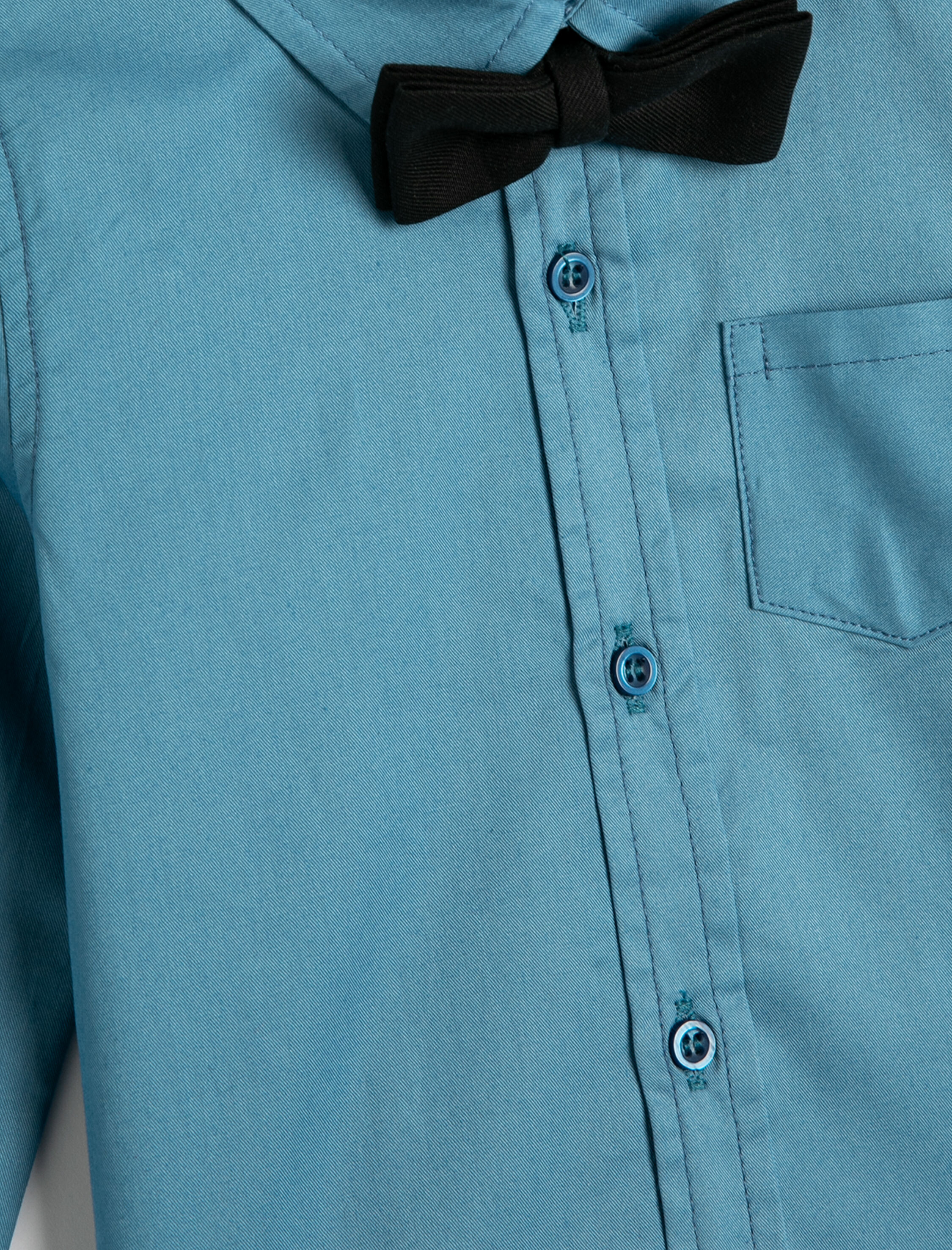  Erkek Bebek Papyonlu Uzun Kollu Gömlek Cep Detaylı Pamuklu