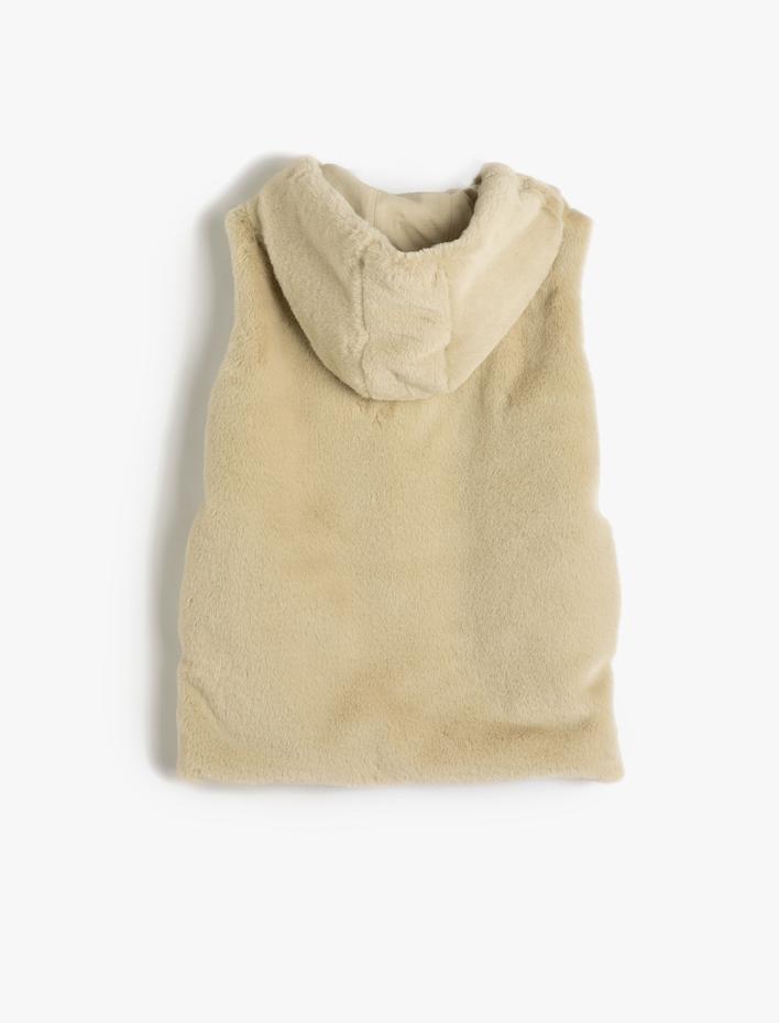 Kız Çocuk Basic Peluş Yelek Kapüşonlu