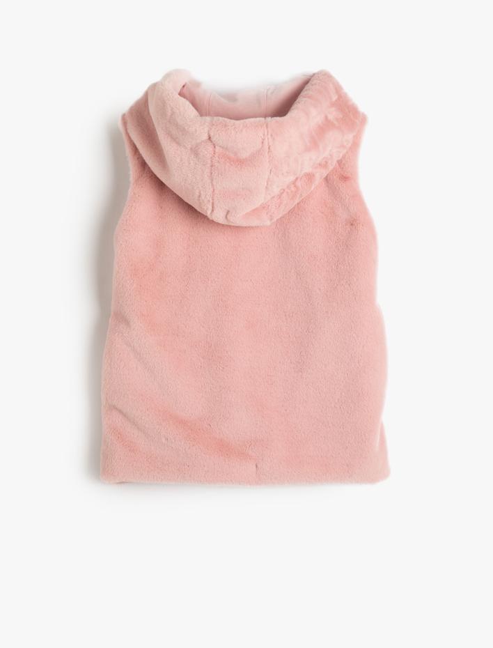 Kız Çocuk Basic Peluş Yelek Kapüşonlu