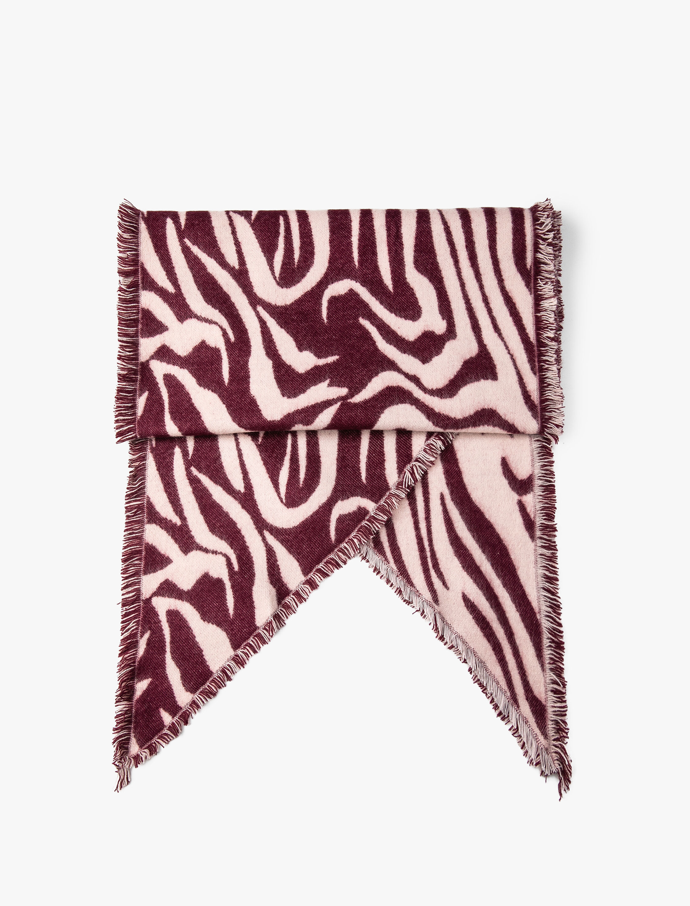  Kadın Zebra Desenli Atkı Çift Taraflı Asimetrik Kesim Püsküllü