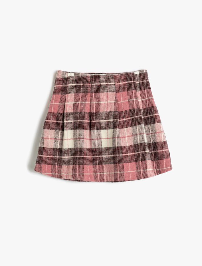 Kız Çocuk Etek Piliseli Beli Lastikli Düğme Detaylı