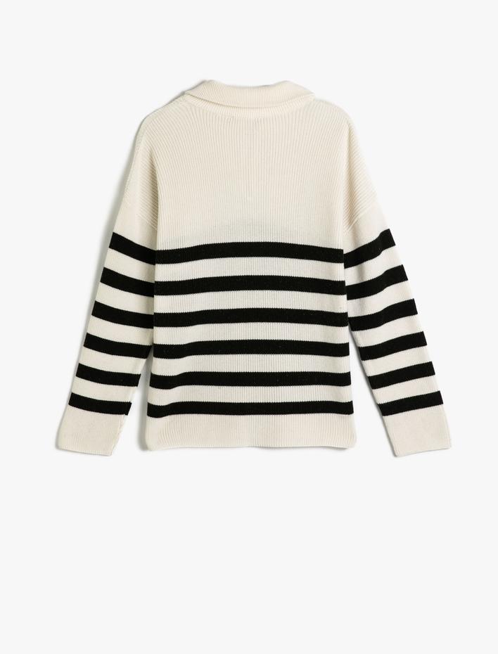 Kız Çocuk Kazak Uzun Kollu Polo Yaka Yarım Fermuarlı