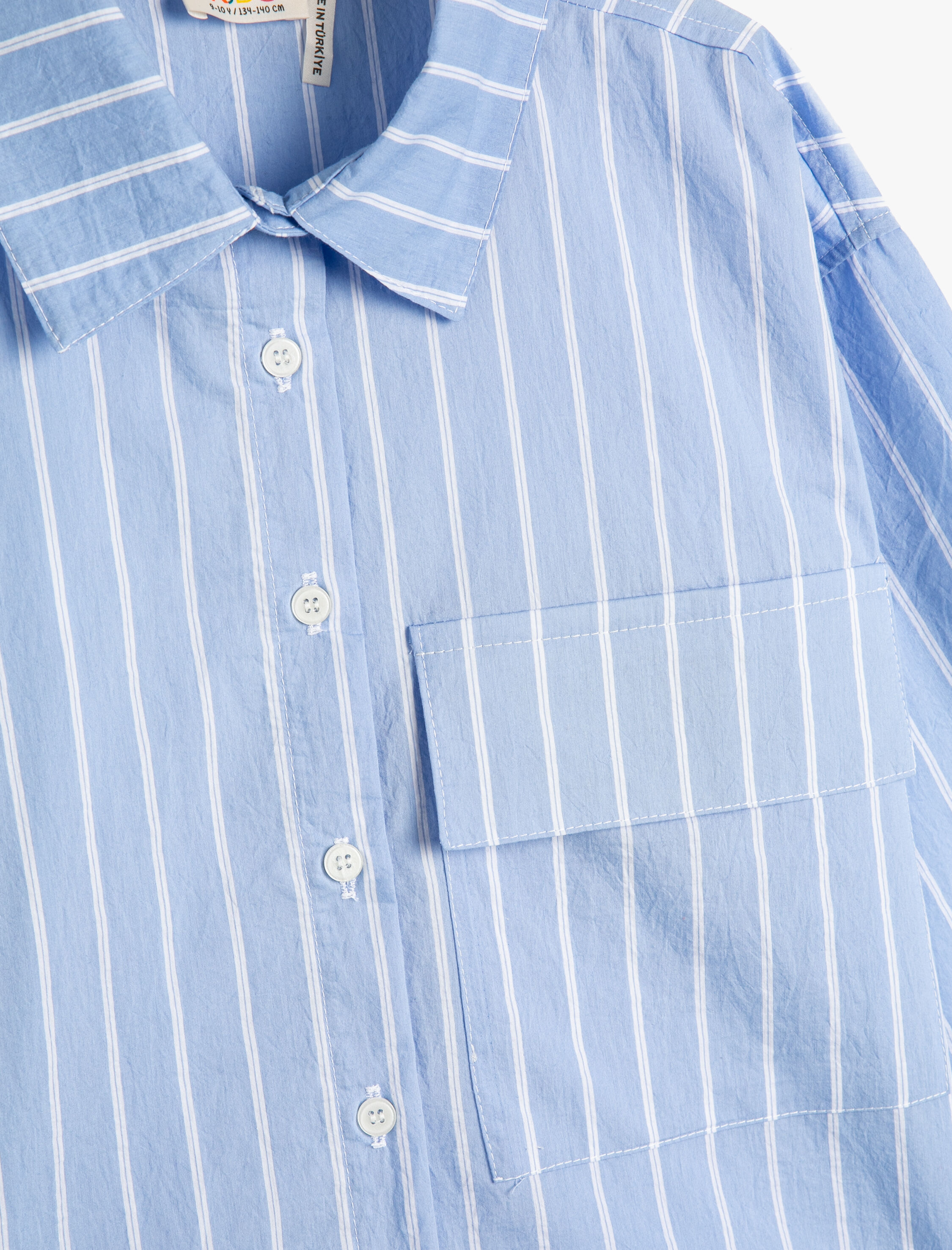  Kız Çocuk Gömlek Uzun Kollu Cep Detaylı Düğmeli