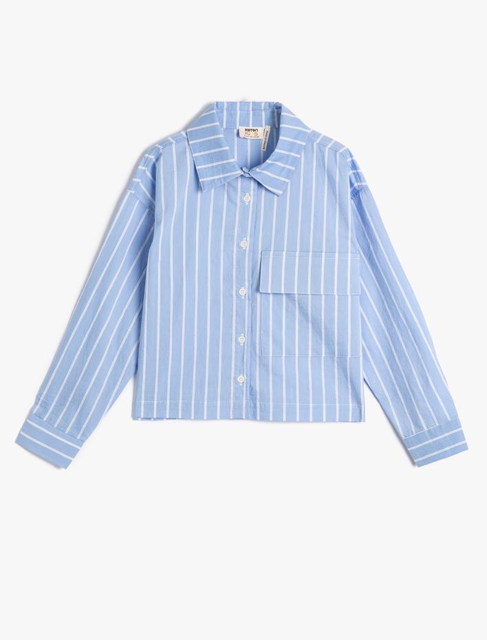 Kız Çocuk Gömlek Uzun Kollu Cep Detaylı Düğmeli